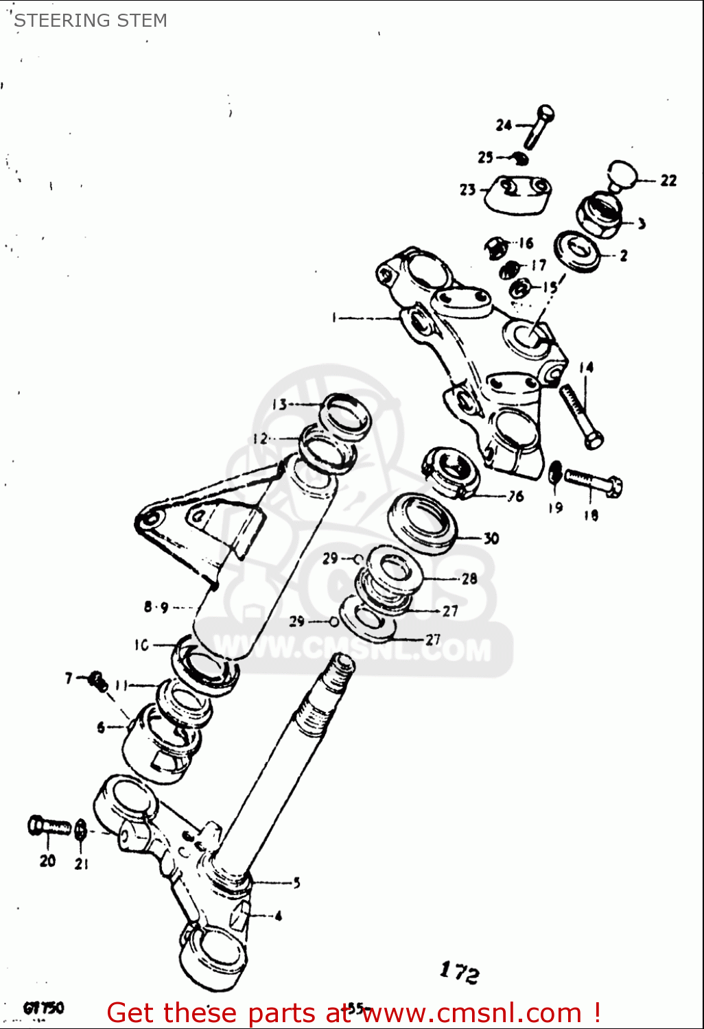 STEERING STEM GT750 1973 1974 1975 1976 1977 (K) (L) (M) (A) (B) USA (E03)