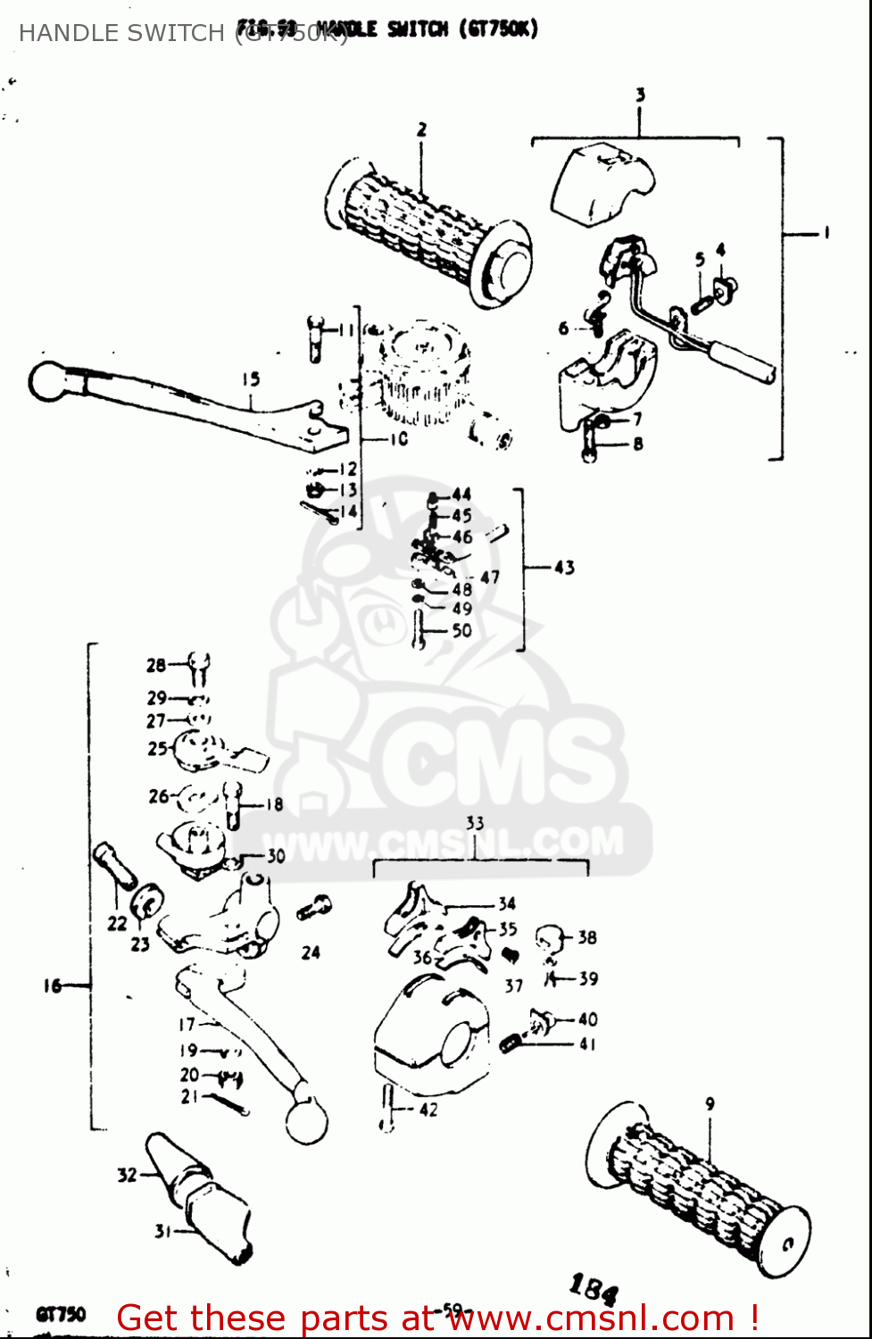 HANDLE SWITCH (GT750K) GT750 1973 1974 1975 1976 1977 (K) (L) (M) (A) (B) USA (E03)