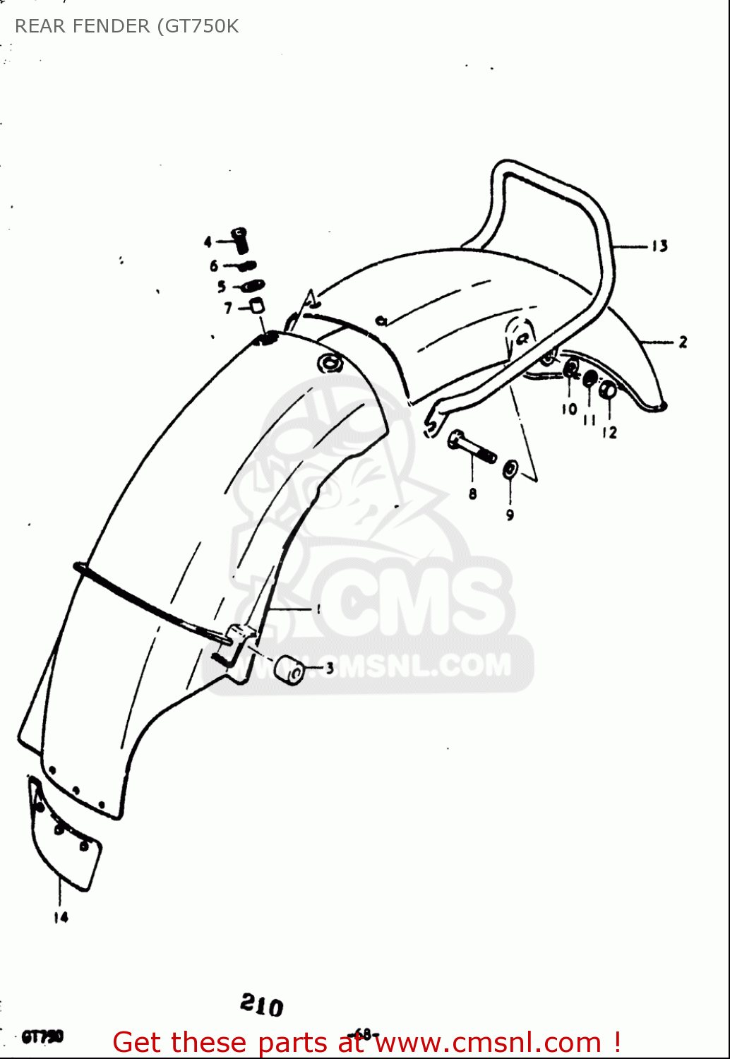 REAR FENDER (GT750K GT750 1973 1974 1975 1976 1977 (K) (L) (M) (A) (B) USA (E03)