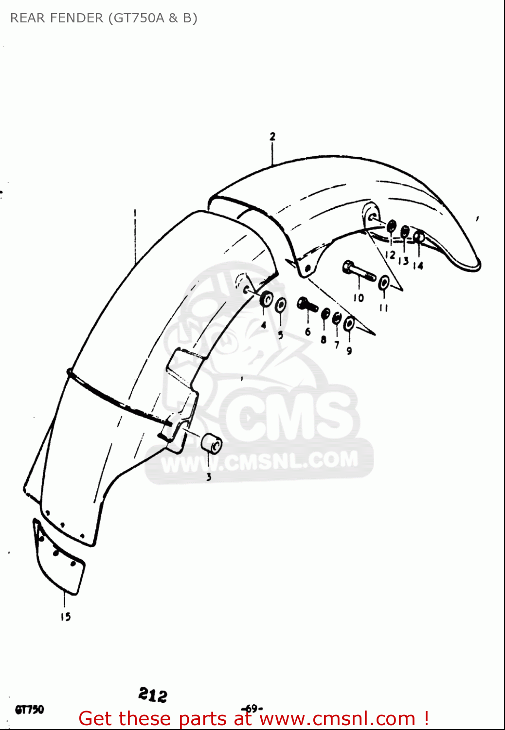 REAR FENDER (GT750A & B) GT750 1973 1974 1975 1976 1977 (K) (L) (M) (A) (B) USA (E03)