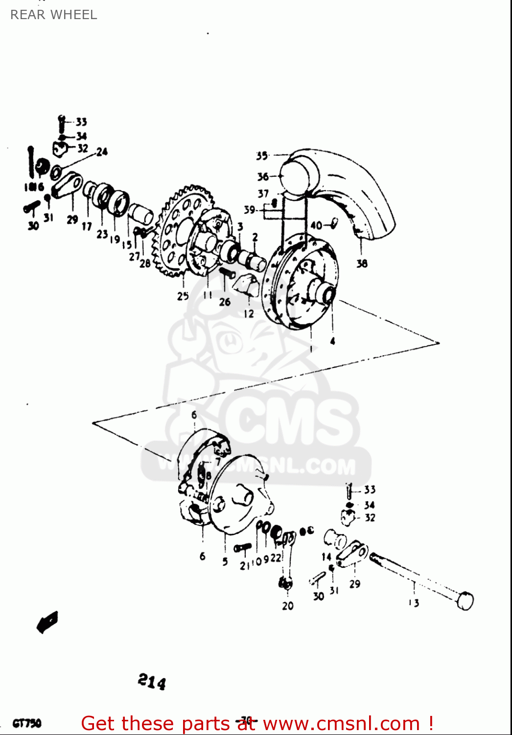 REAR WHEEL GT750 1973 1974 1975 1976 1977 (K) (L) (M) (A) (B) USA (E03)