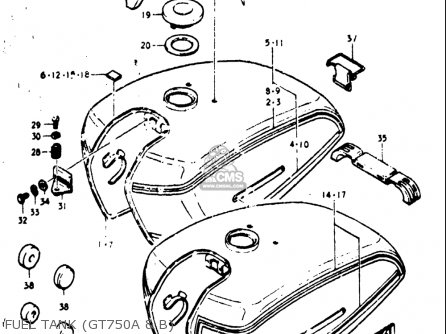 FUEL TANK (GT750A & B) - GT750 1973 1974 1975 1976 1977 (K) (L) (M) (A) (B) USA (E03)
