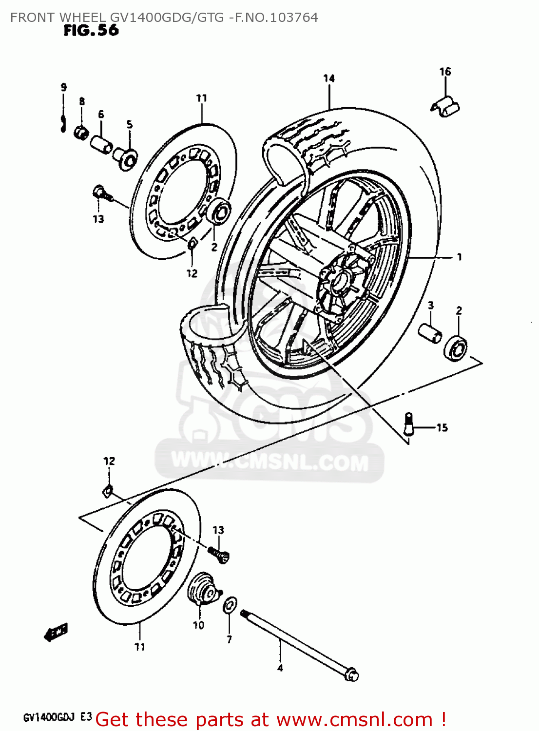 FRONT WHEEL GV1400GDG/GTG -F.NO.103764 GV1400GC 1987 (H) (E01)