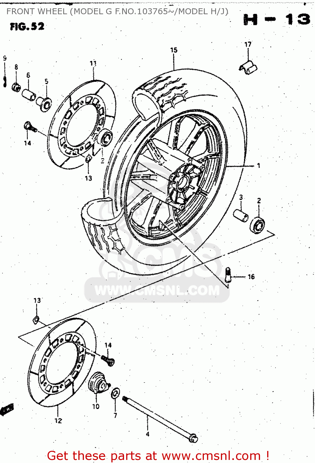 FRONT WHEEL (MODEL G F.NO.103765~/MODEL H/J) GV1400GC 1988 (J) (E01)