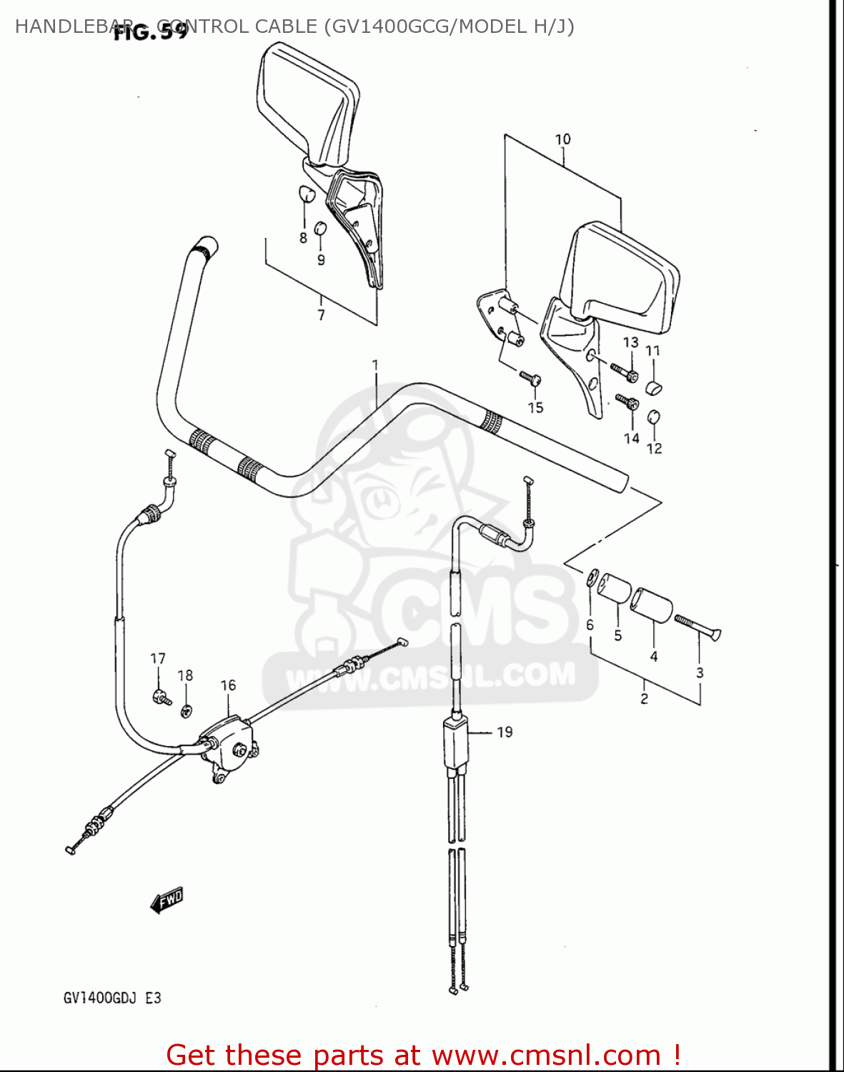 HANDLEBAR - CONTROL CABLE (GV1400GCG/MODEL H/J) GV1400GC CAVALCADE 1986 (G) USA (E03)