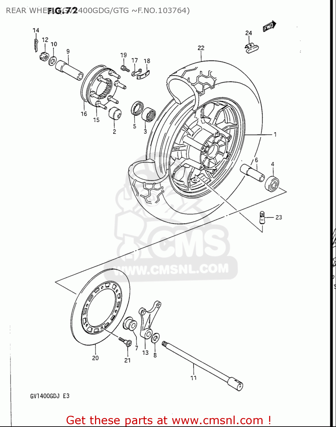 REAR WHEEL (GV1400GDG/GTG ~F.NO.103764) GV1400GC CAVALCADE 1986 (G) USA (E03)