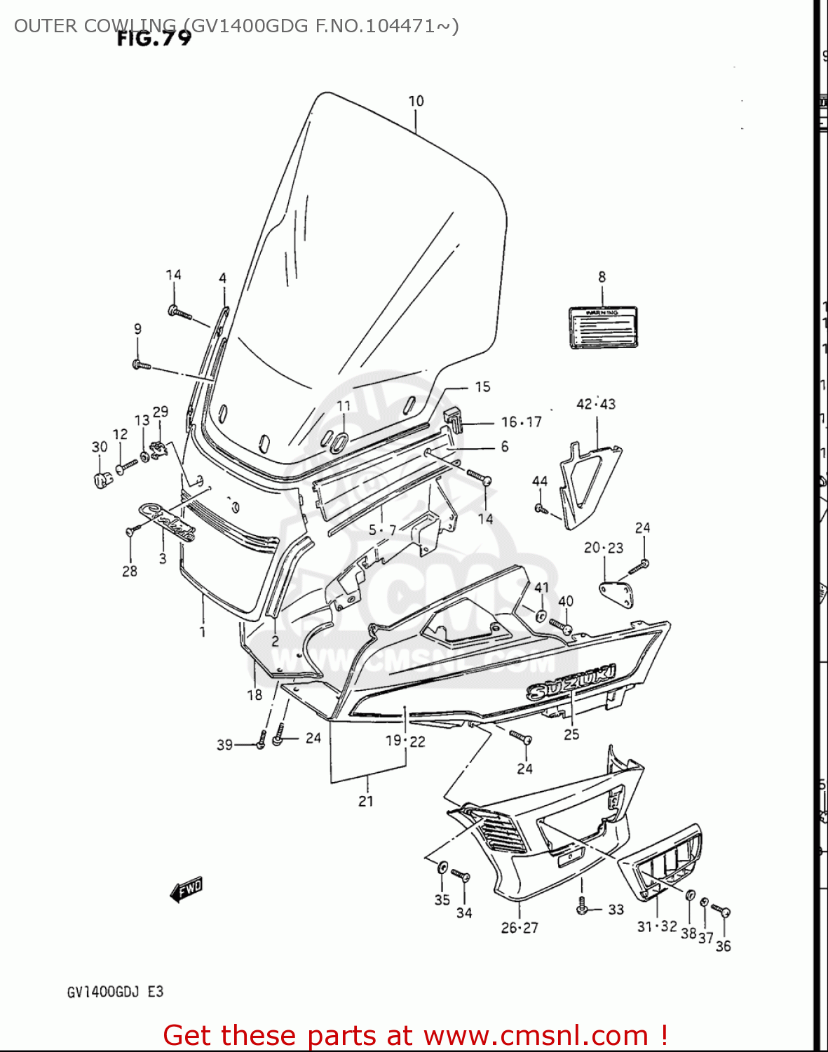 OUTER COWLING (GV1400GDG F.NO.104471~) GV1400GC CAVALCADE 1986 (G) USA (E03)