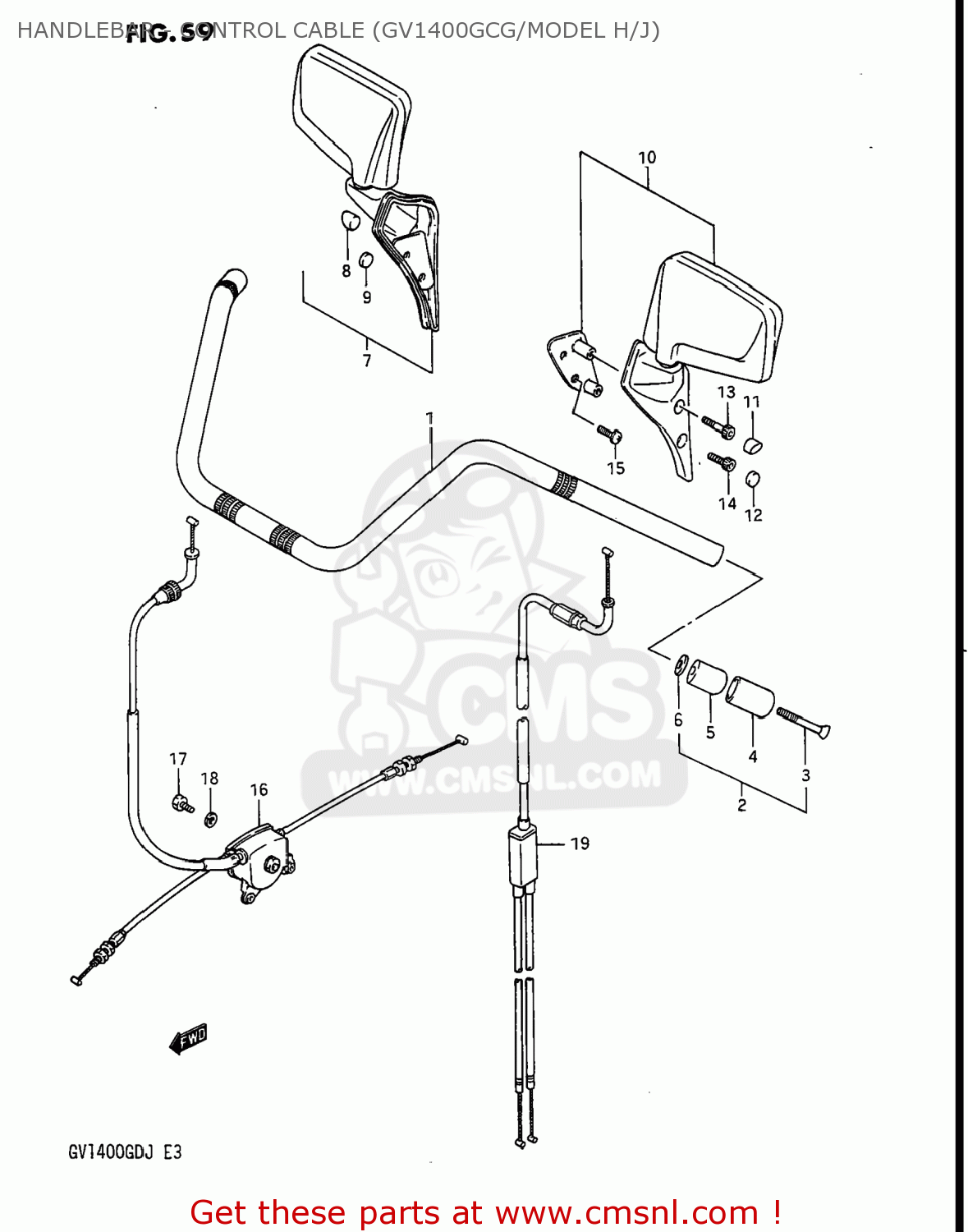 HANDLEBAR - CONTROL CABLE (GV1400GCG/MODEL H/J) GV1400GC CAVALCADE 1988 (J) USA (E03)