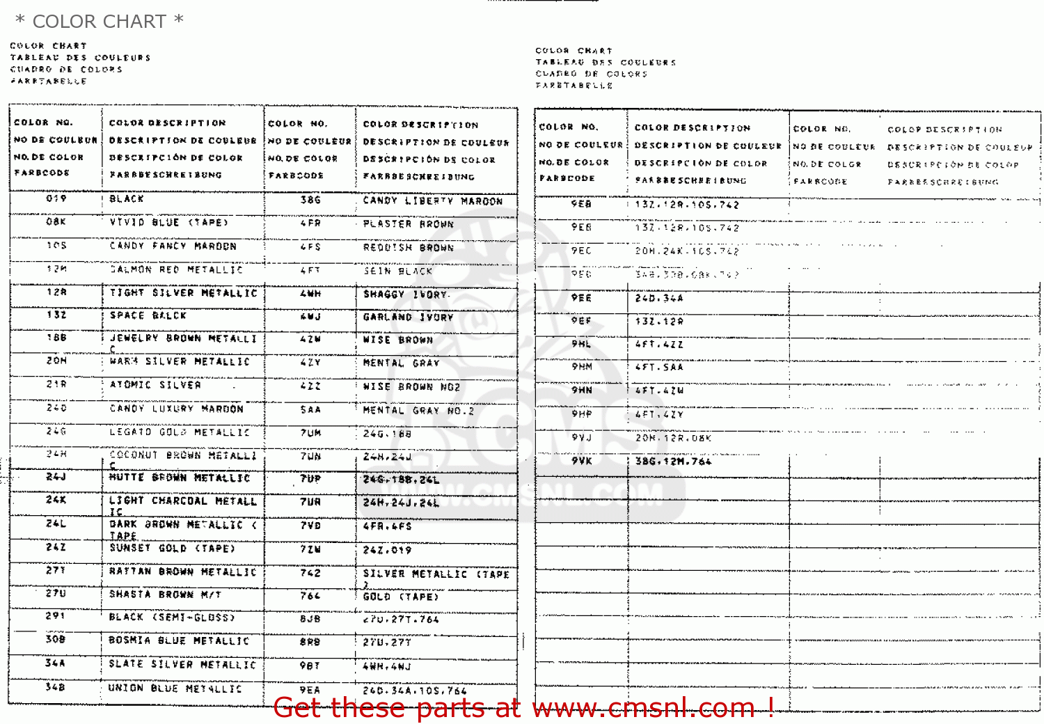 * COLOR CHART * GV1400GD 1986 (G) (E01)