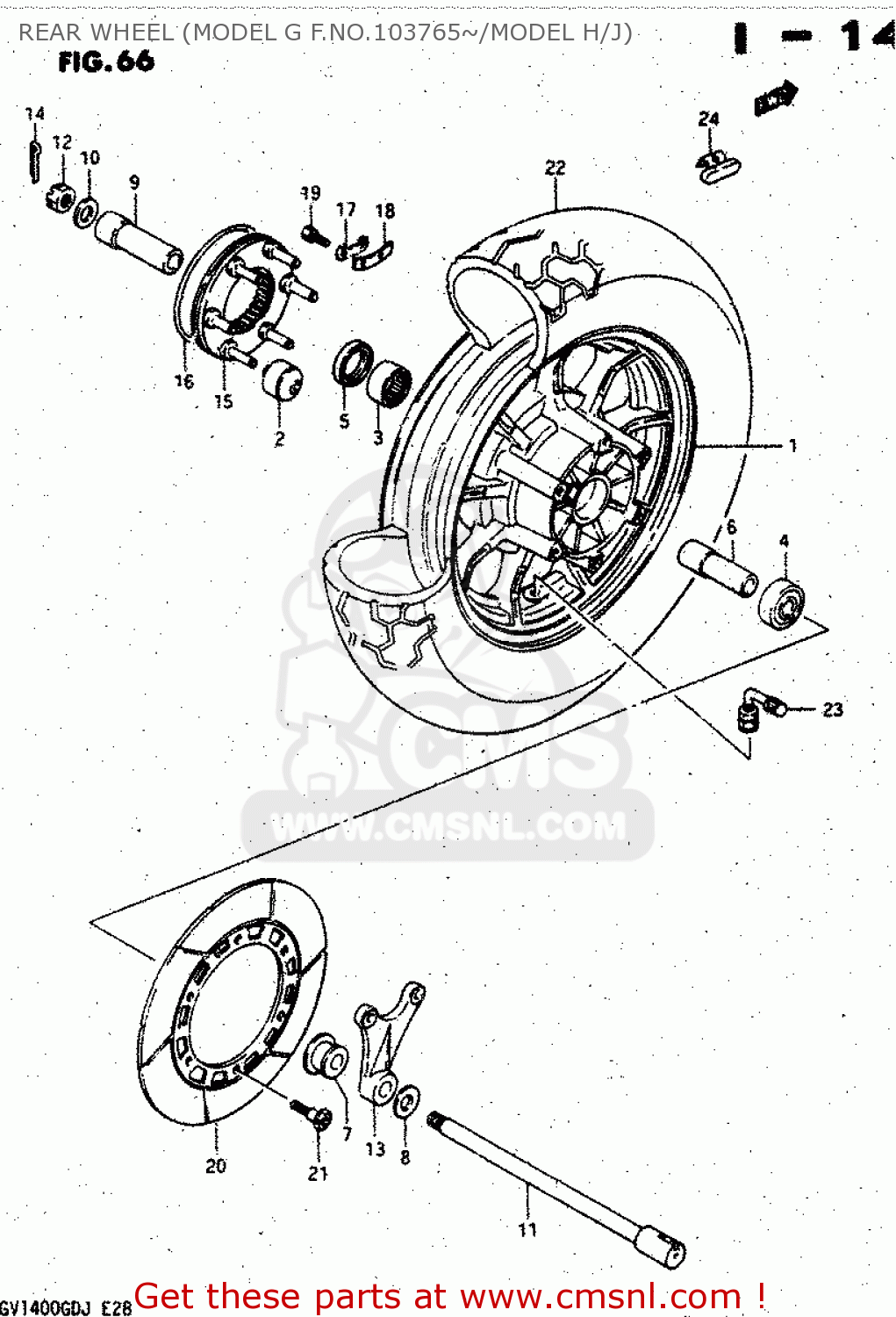 REAR WHEEL (MODEL G F.NO.103765~/MODEL H/J) GV1400GD 1986 (G) (E01)