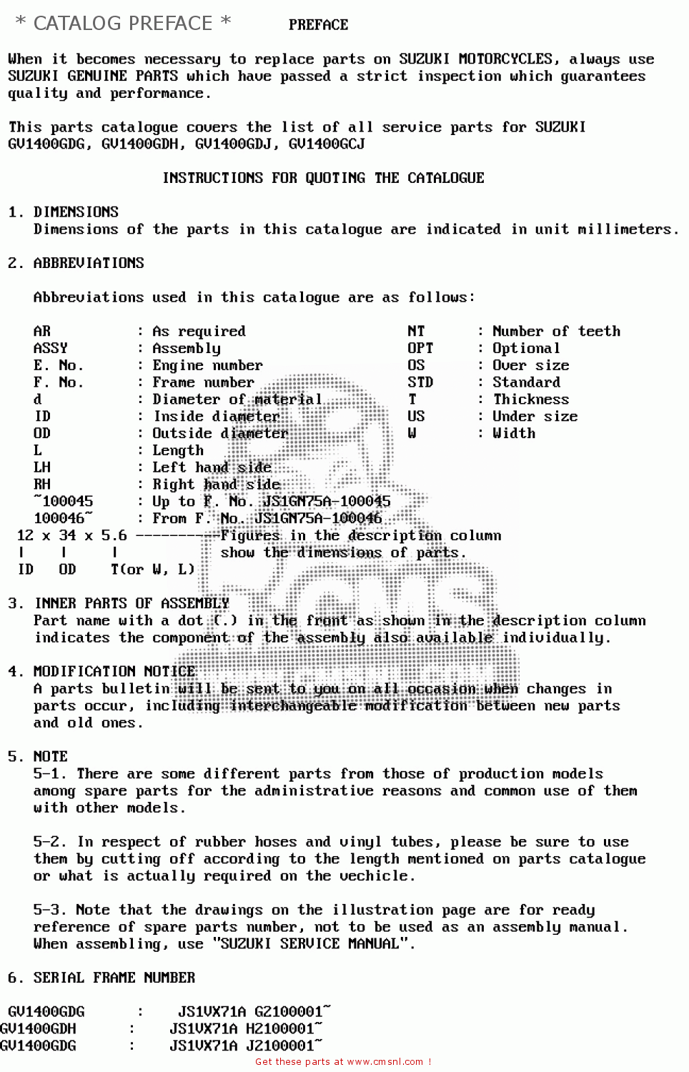 * CATALOG PREFACE * GV1400GD 1986 (G) (E01)