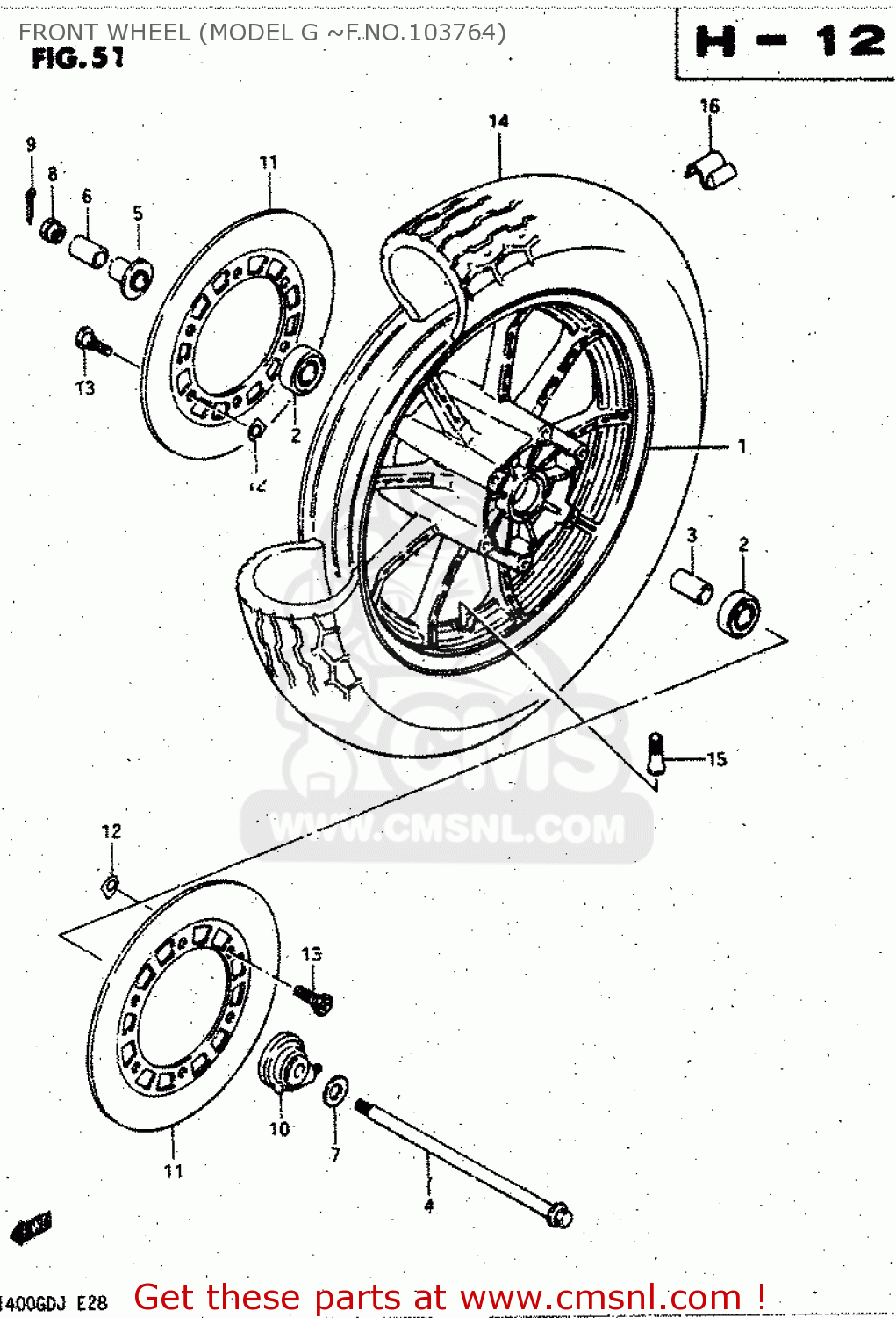 FRONT WHEEL (MODEL G ~F.NO.103764) GV1400GD 1988 (J) (E01)