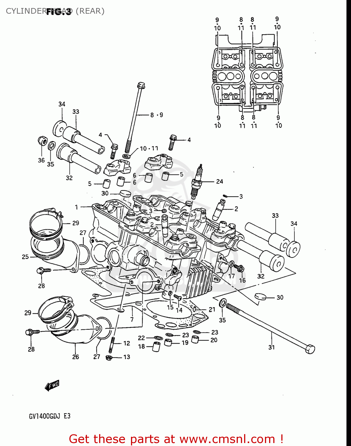 Suzuki GV1400GD CAVALCADE 1986 (G) USA (E03) CYLINDER HEAD (REAR) - buy ...