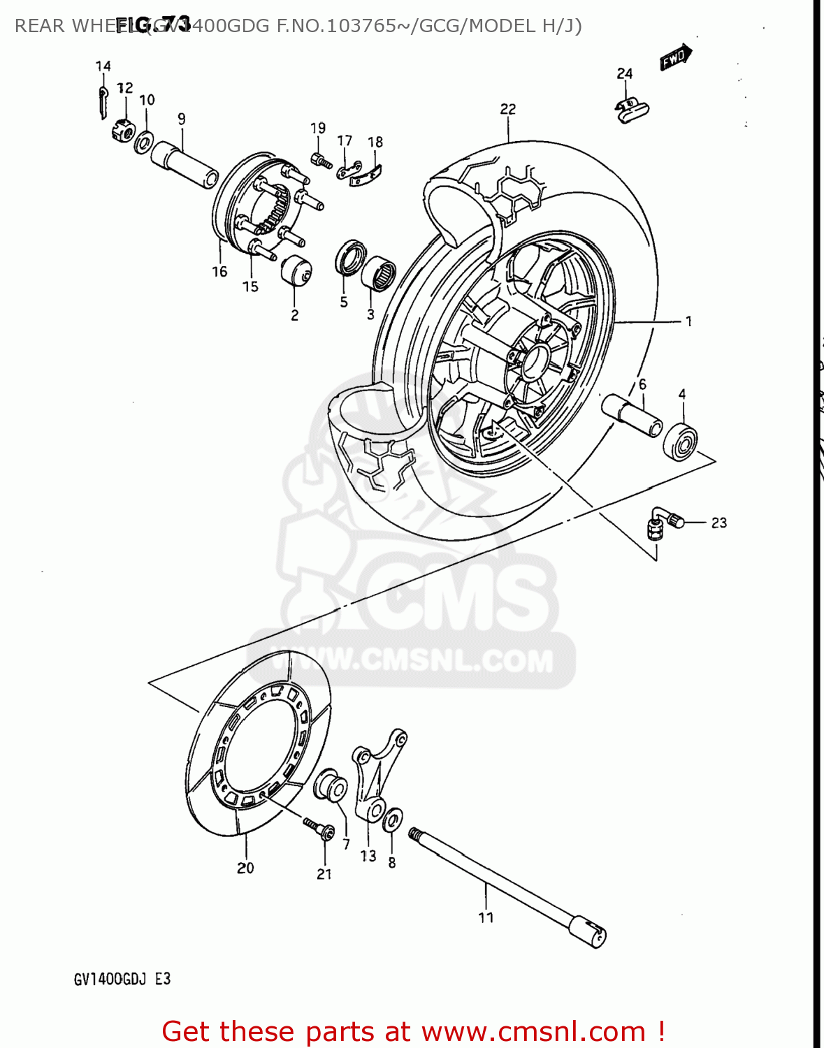 REAR WHEEL (GV1400GDG F.NO.103765~/GCG/MODEL H/J) GV1400GD CAVALCADE 1986 (G) USA (E03)