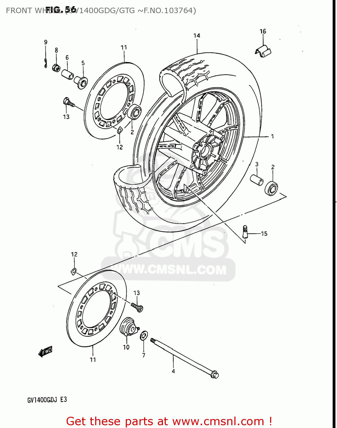 FRONT WHEEL (GV1400GDG/GTG ~F.NO.103764) GV1400GD CAVALCADE 1988 (J) USA (E03)
