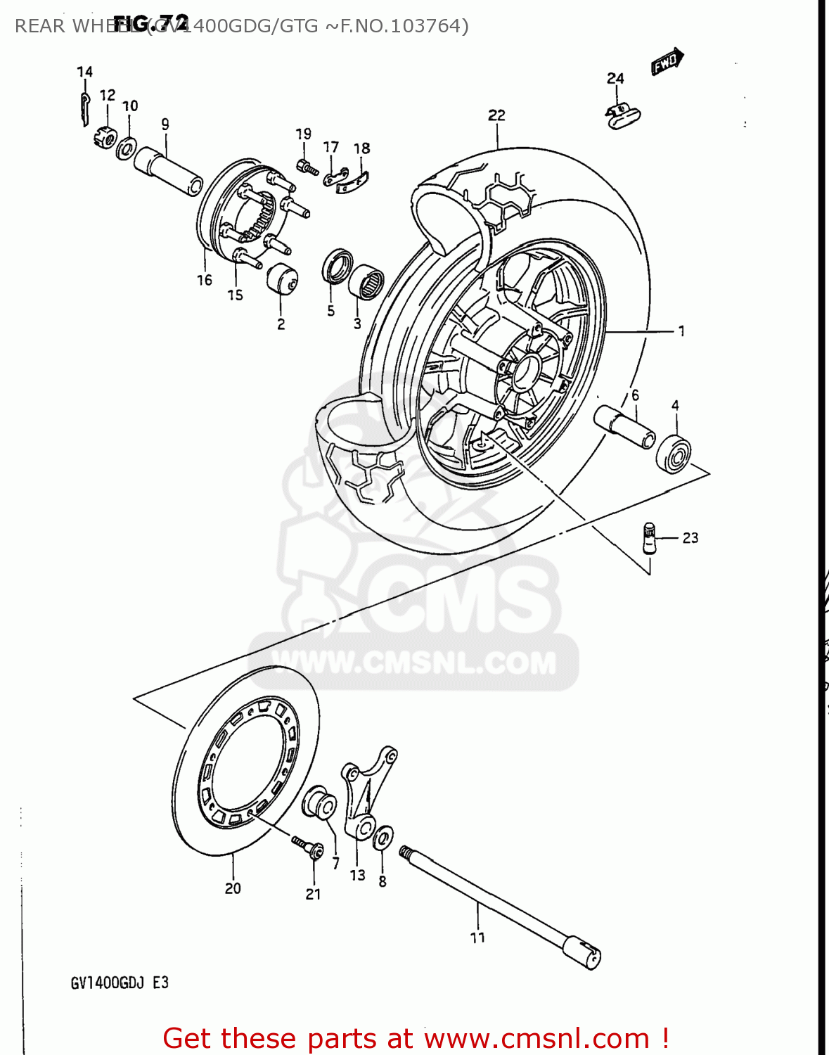 REAR WHEEL (GV1400GDG/GTG ~F.NO.103764) GV1400GD CAVALCADE 1988 (J) USA (E03)