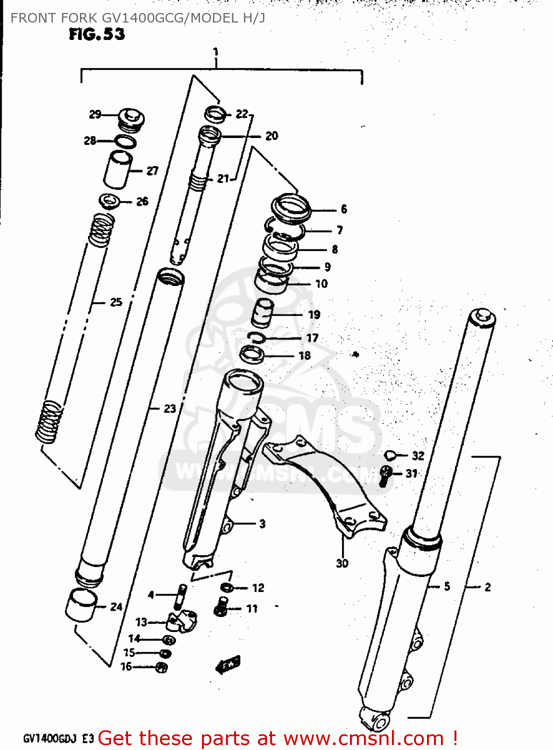 FRONT FORK GV1400GCG/MODEL H/J GV1400GT 1986 (G) (E01)