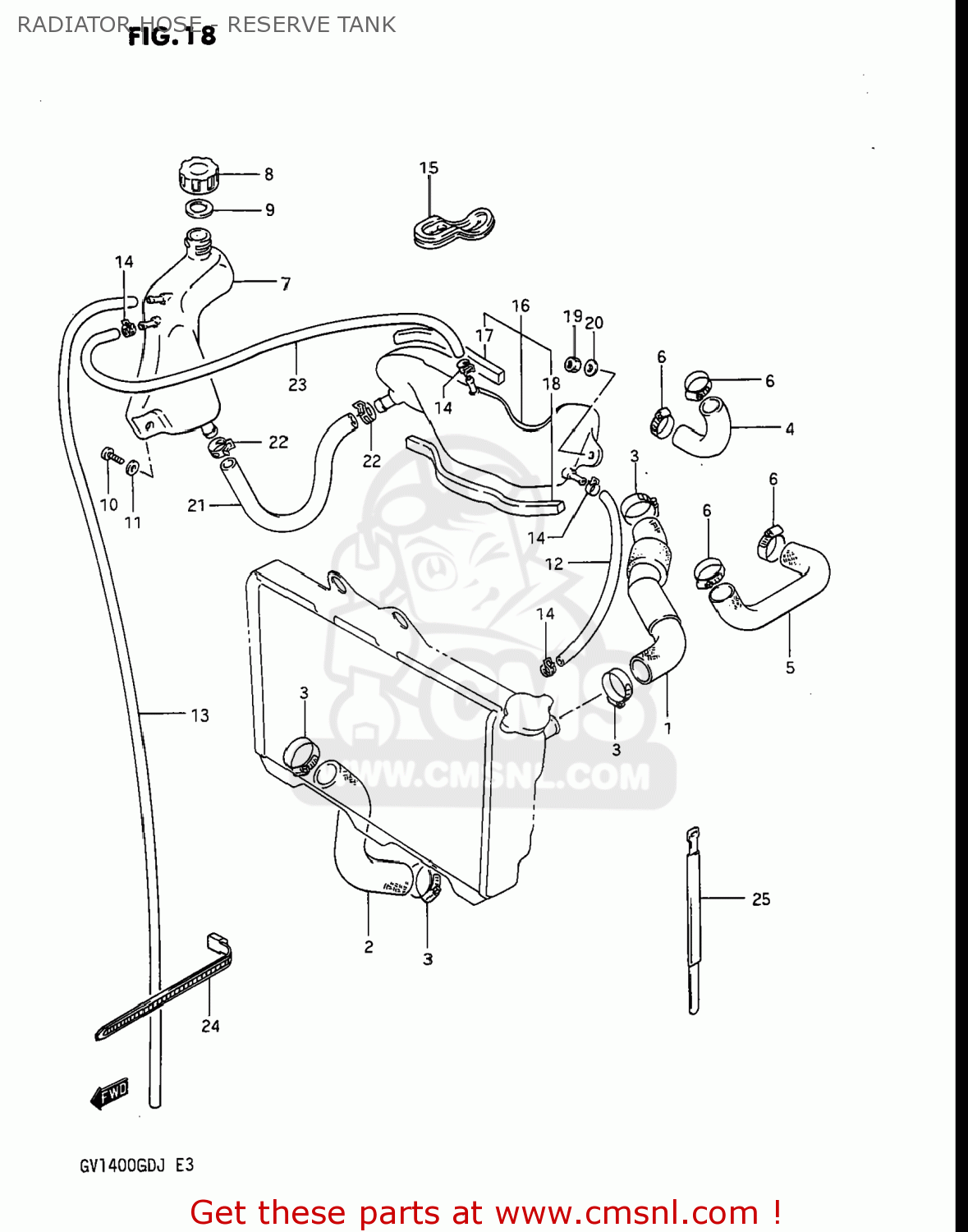 RADIATOR HOSE - RESERVE TANK GV1400GT CAVALCADE 1986 (G) USA (E03)