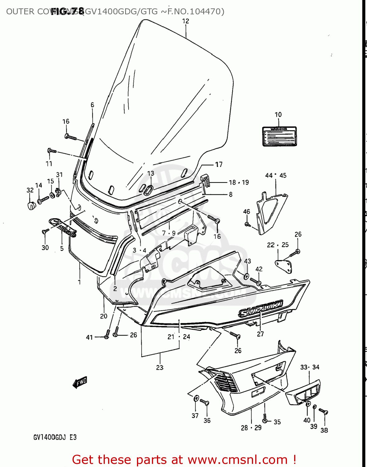OUTER COWLING (GV1400GDG/GTG ~F.NO.104470) GV1400GT CAVALCADE 1988 (J) USA (E03)