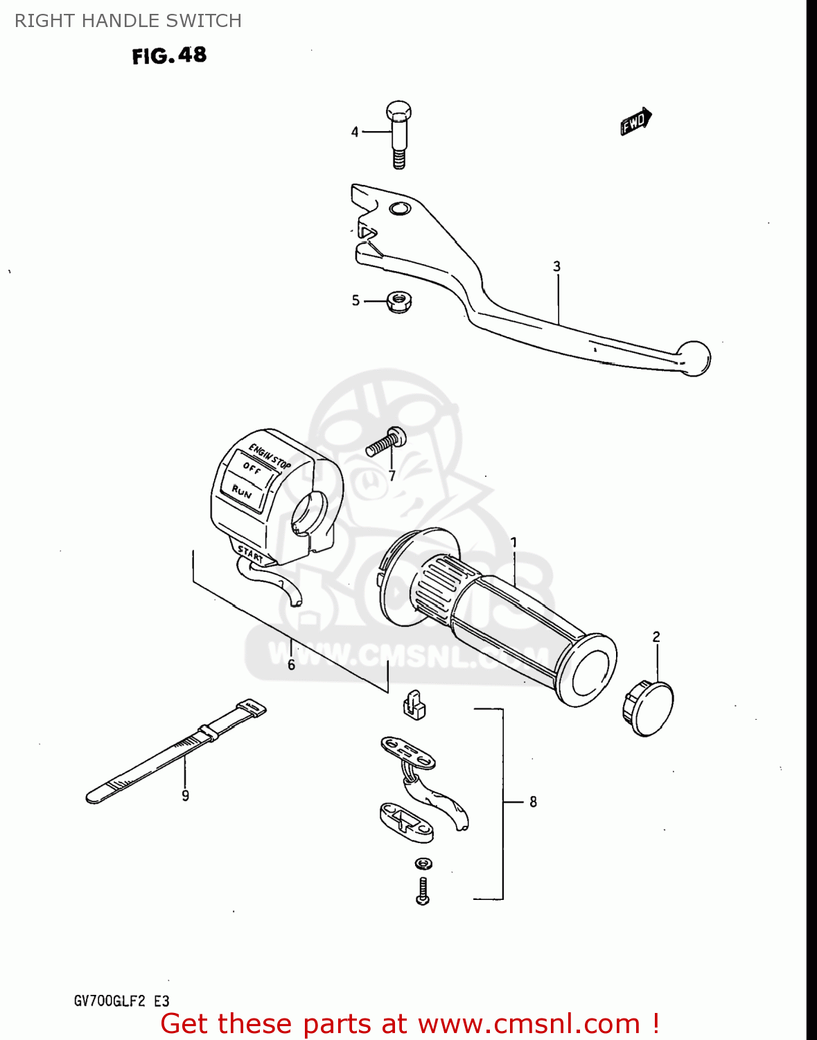 RIGHT HANDLE SWITCH GV700GLF MADURA 1985 (F) USA (E03)