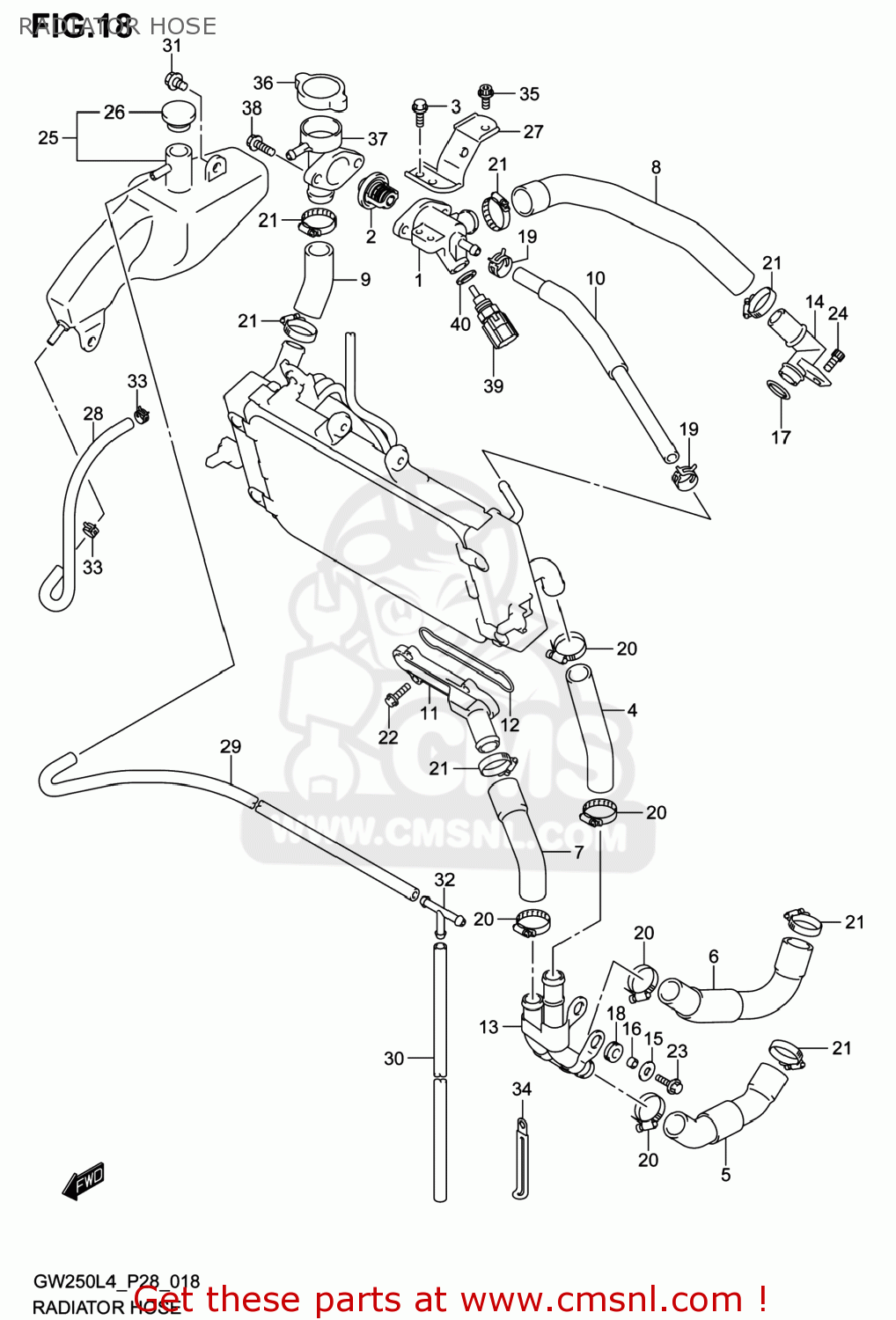 RADIATOR HOSE GW250 INAZUMA 2014 (L4) USA (E03)