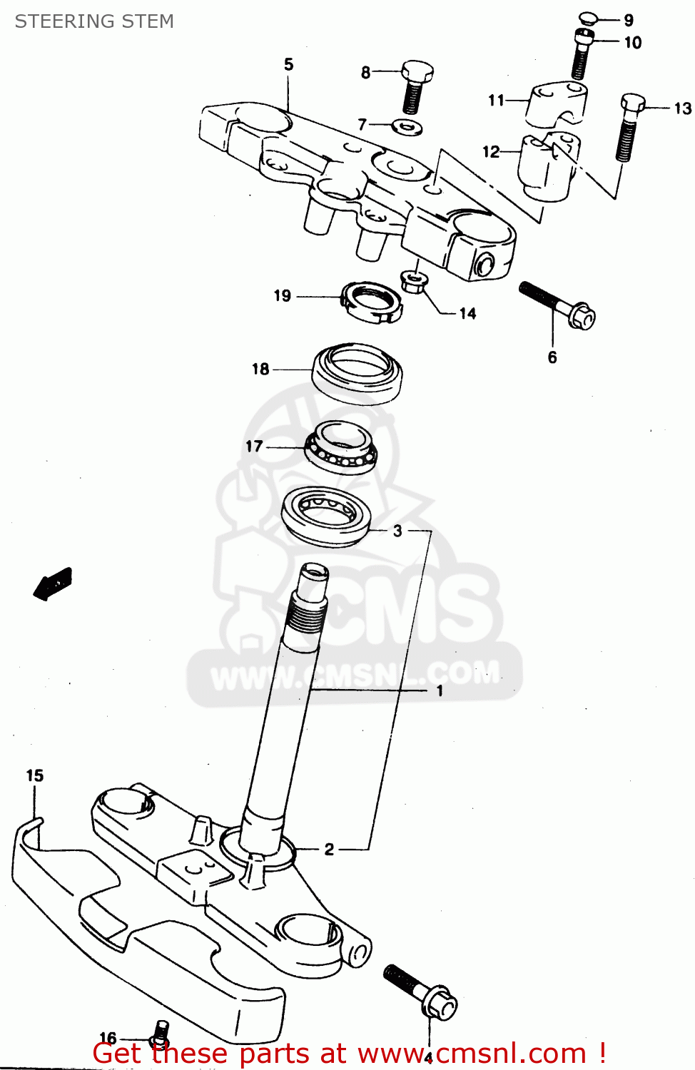 STEERING STEM GZ125 1998 (W) (E01 E02 E04 E17 E22 E25 E34)