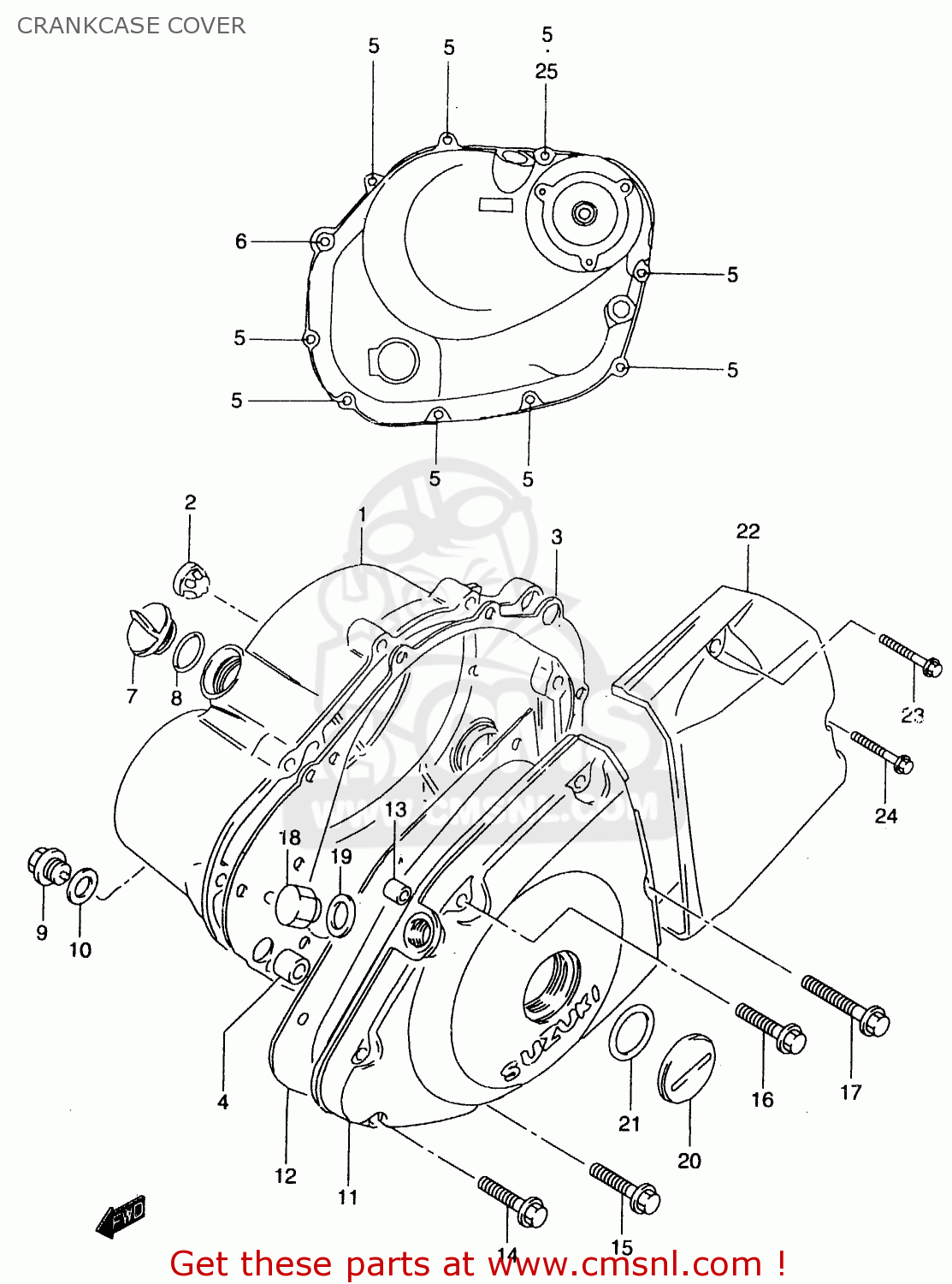 CRANKCASE COVER GZ125 1998 (W) (E01 E02 E04 E17 E22 E25 E34)