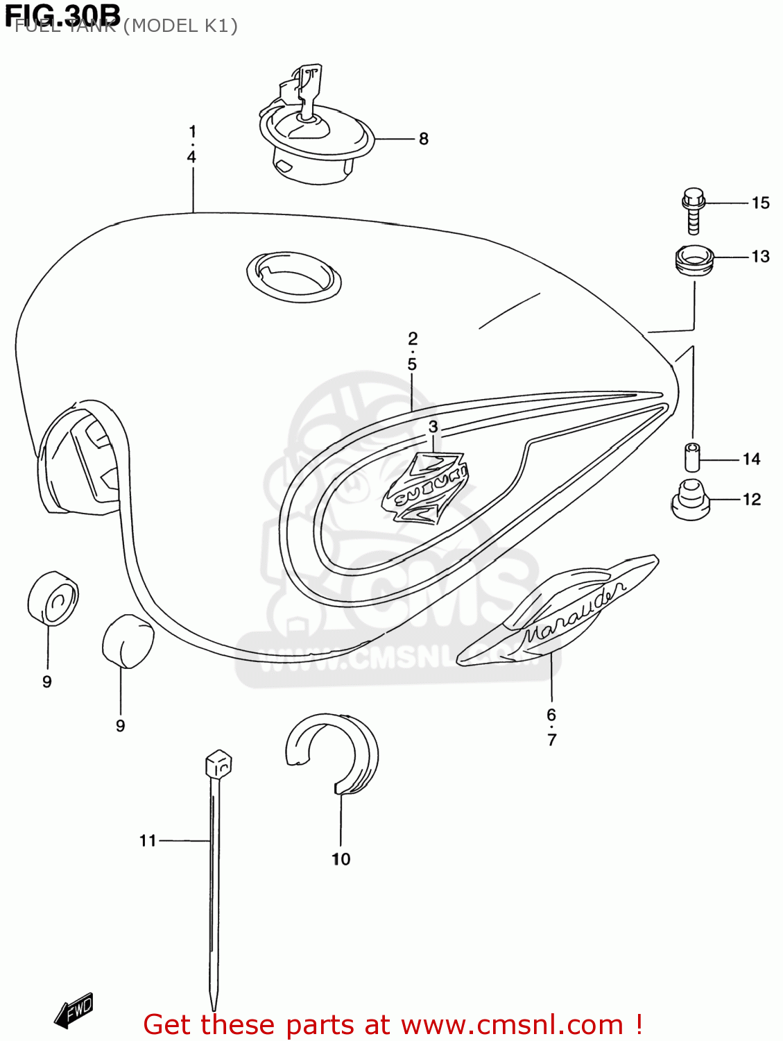 FUEL TANK (MODEL K1) GZ250 MARAUDER 1999 (X) USA (E03)