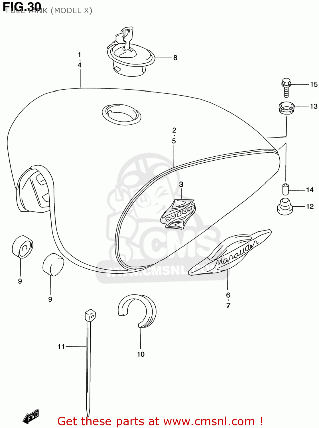 FUEL TANK (MODEL X) GZ250 MARAUDER 2001 (K1) USA (E03)
