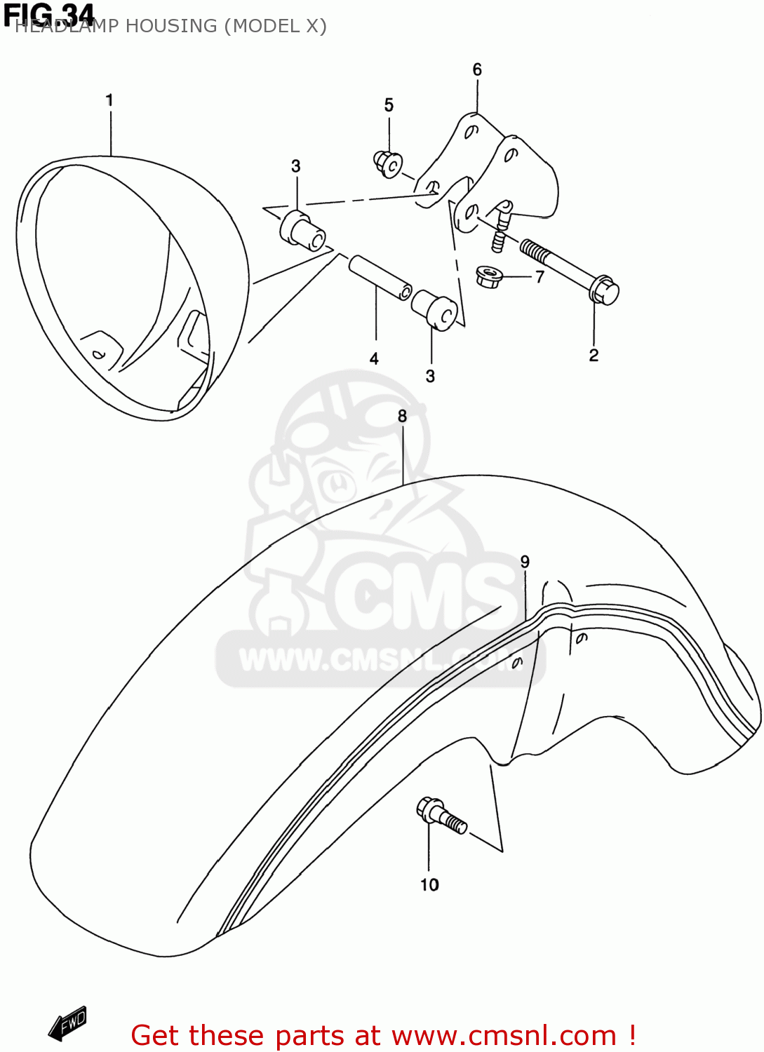 HEADLAMP HOUSING (MODEL X) GZ250 MARAUDER 2001 (K1) USA (E03)