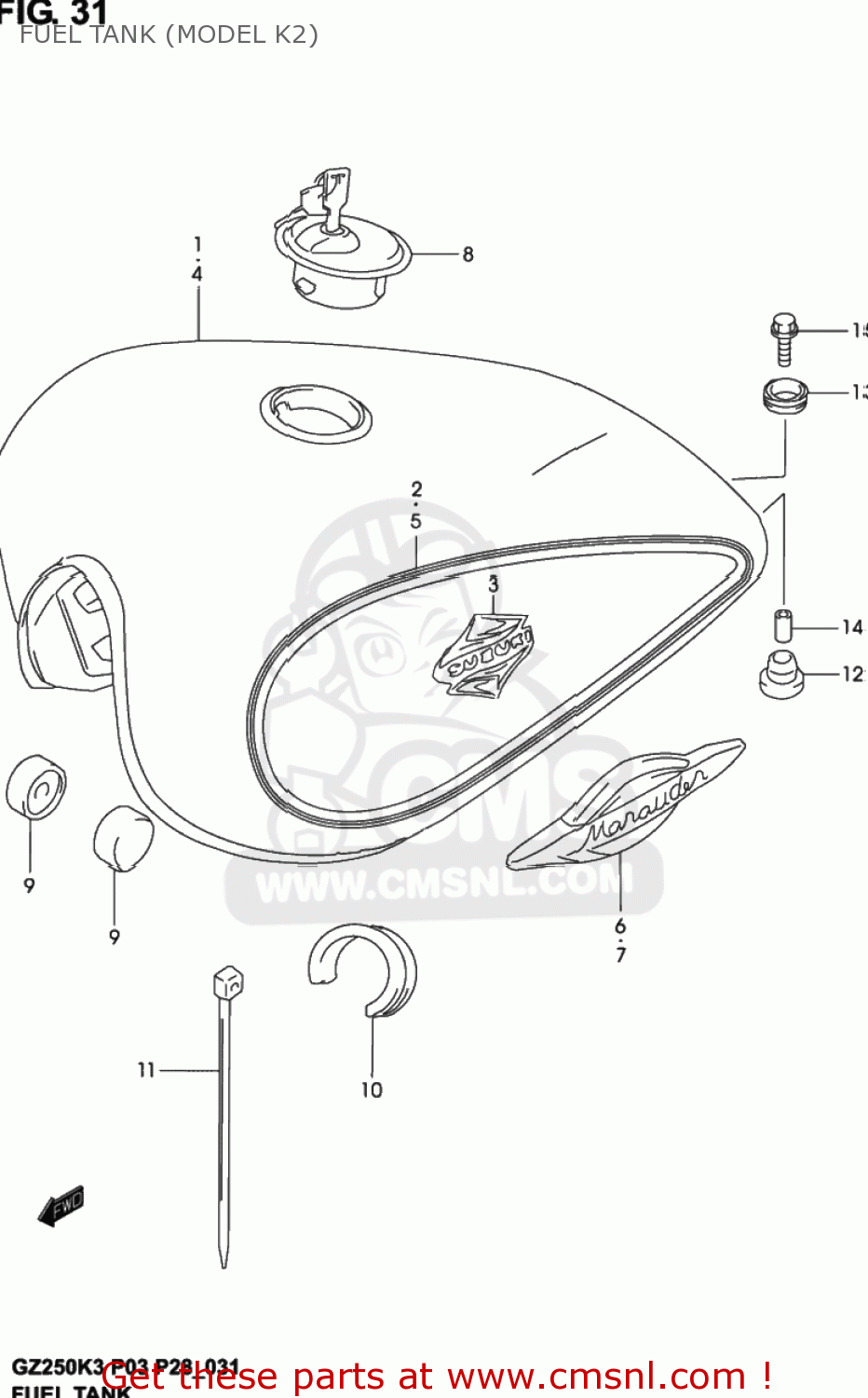 FUEL TANK (MODEL K2) GZ250 MARAUDER 2002 (K2) USA (E03)
