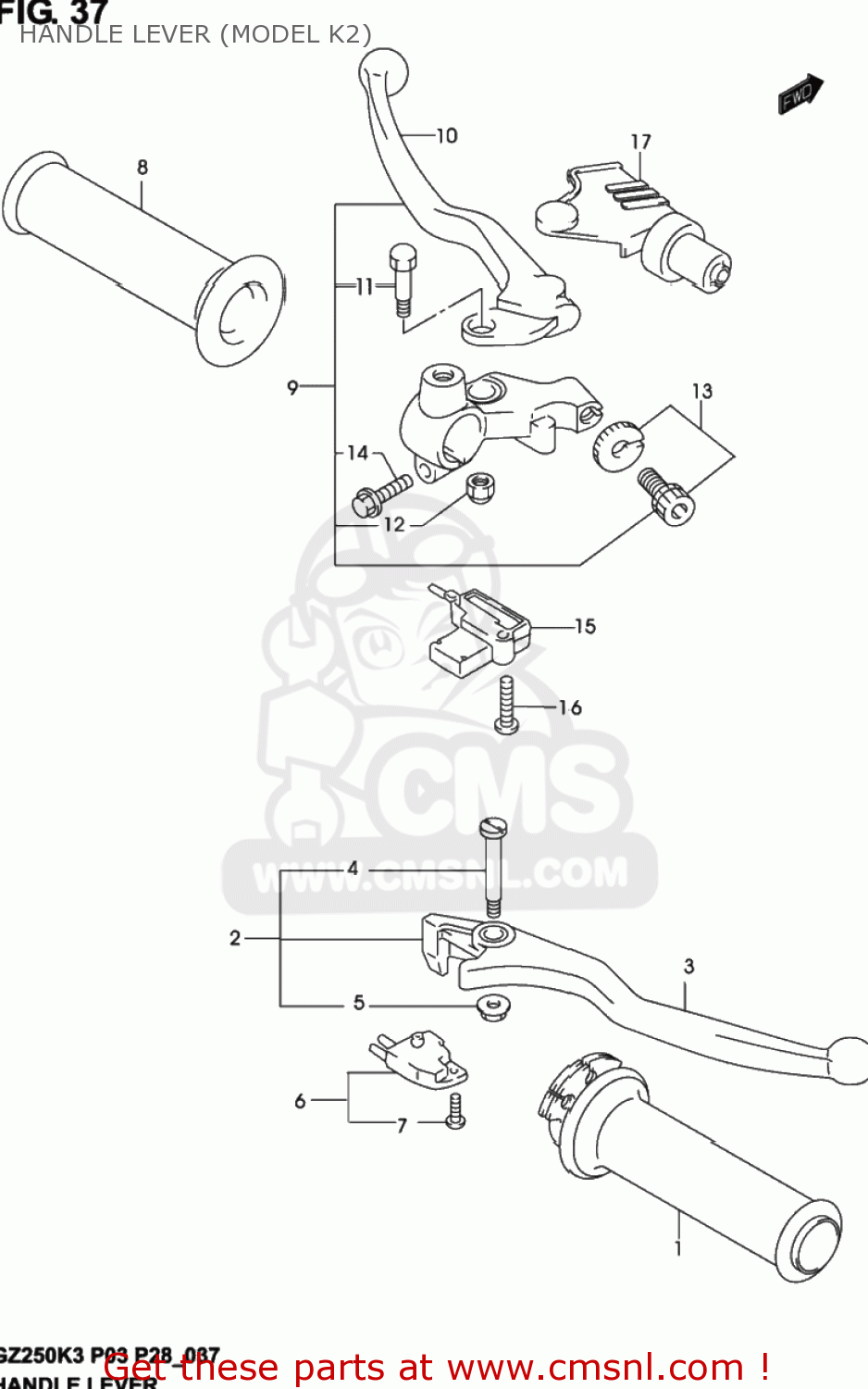 HANDLE LEVER (MODEL K2) GZ250 MARAUDER 2002 (K2) USA (E03)