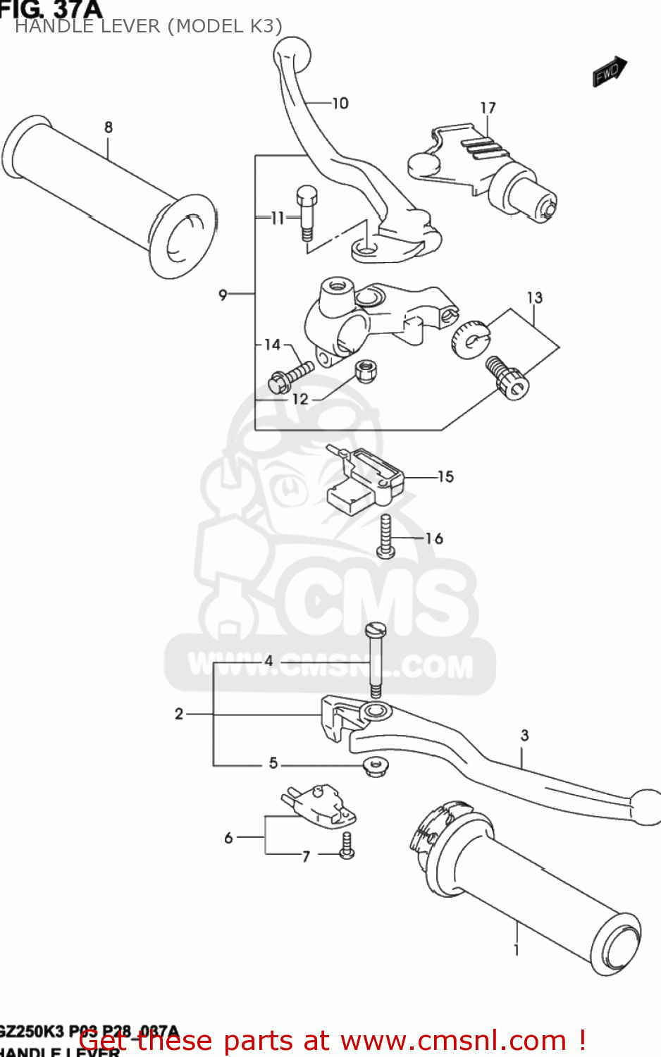 HANDLE LEVER (MODEL K3) GZ250 MARAUDER 2002 (K2) USA (E03)