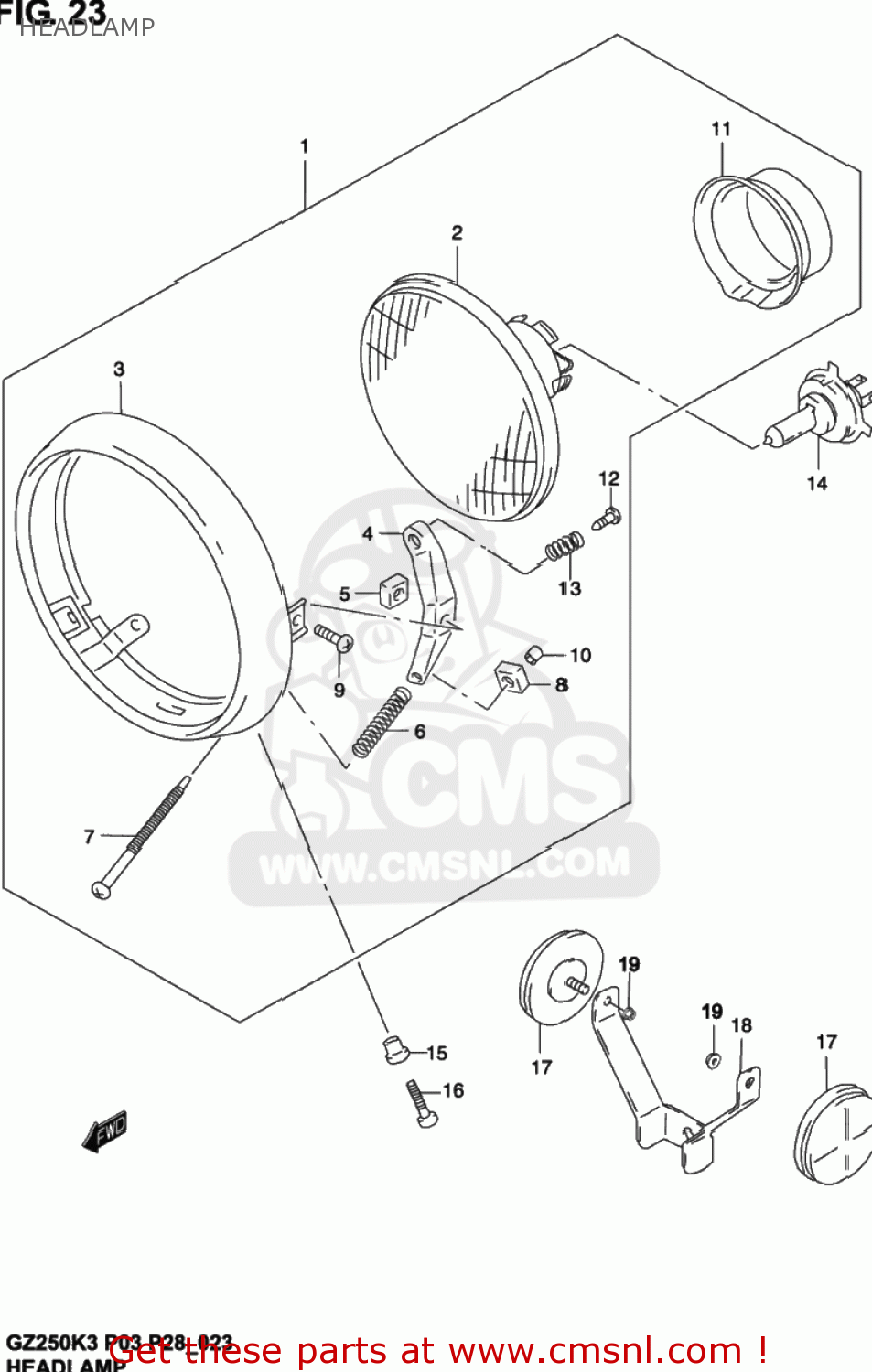 HEADLAMP GZ250 MARAUDER 2002 (K2) USA (E03)