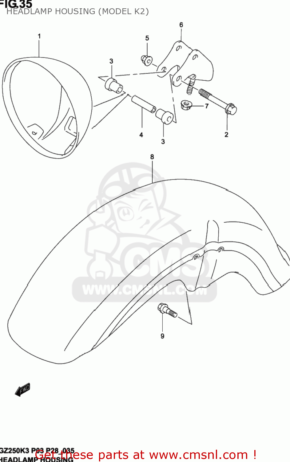 HEADLAMP HOUSING (MODEL K2) GZ250 MARAUDER 2002 (K2) USA (E03)