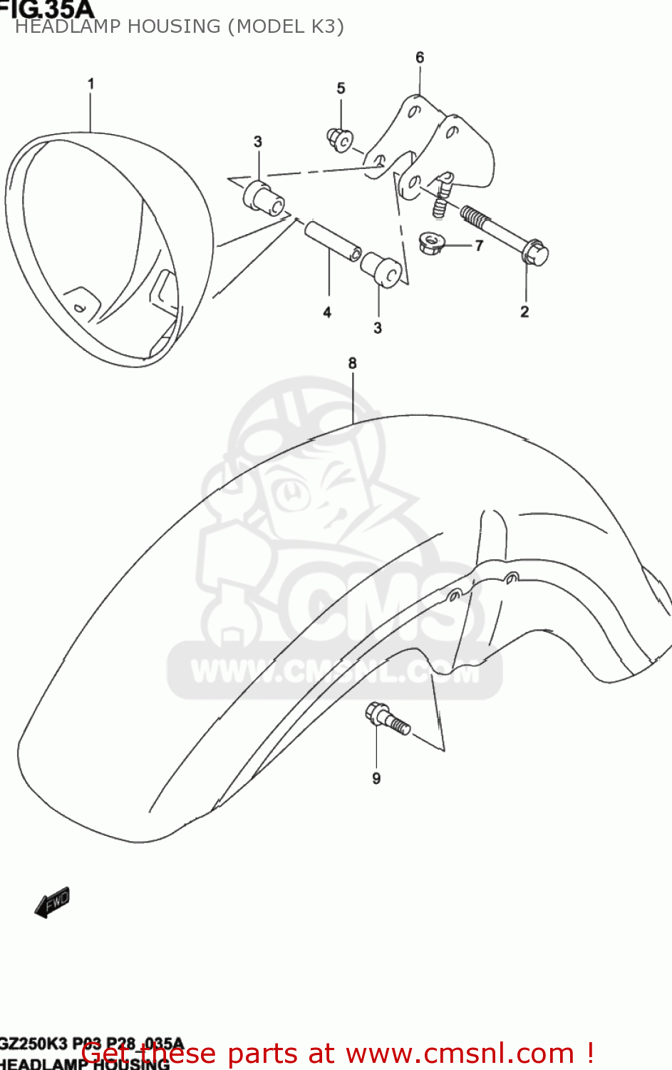 HEADLAMP HOUSING (MODEL K3) GZ250 MARAUDER 2002 (K2) USA (E03)