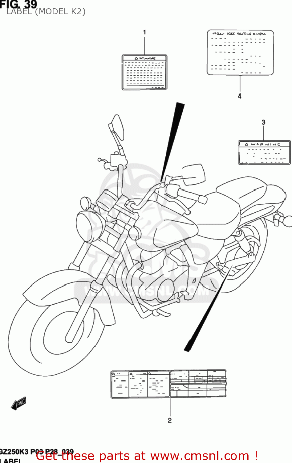 LABEL (MODEL K2) GZ250 MARAUDER 2002 (K2) USA (E03)