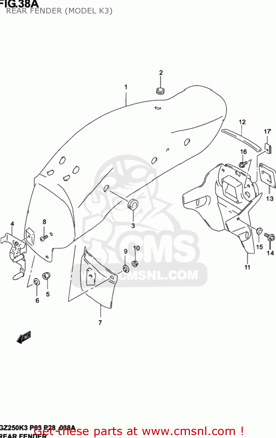 REAR FENDER (MODEL K3) GZ250 MARAUDER 2002 (K2) USA (E03)