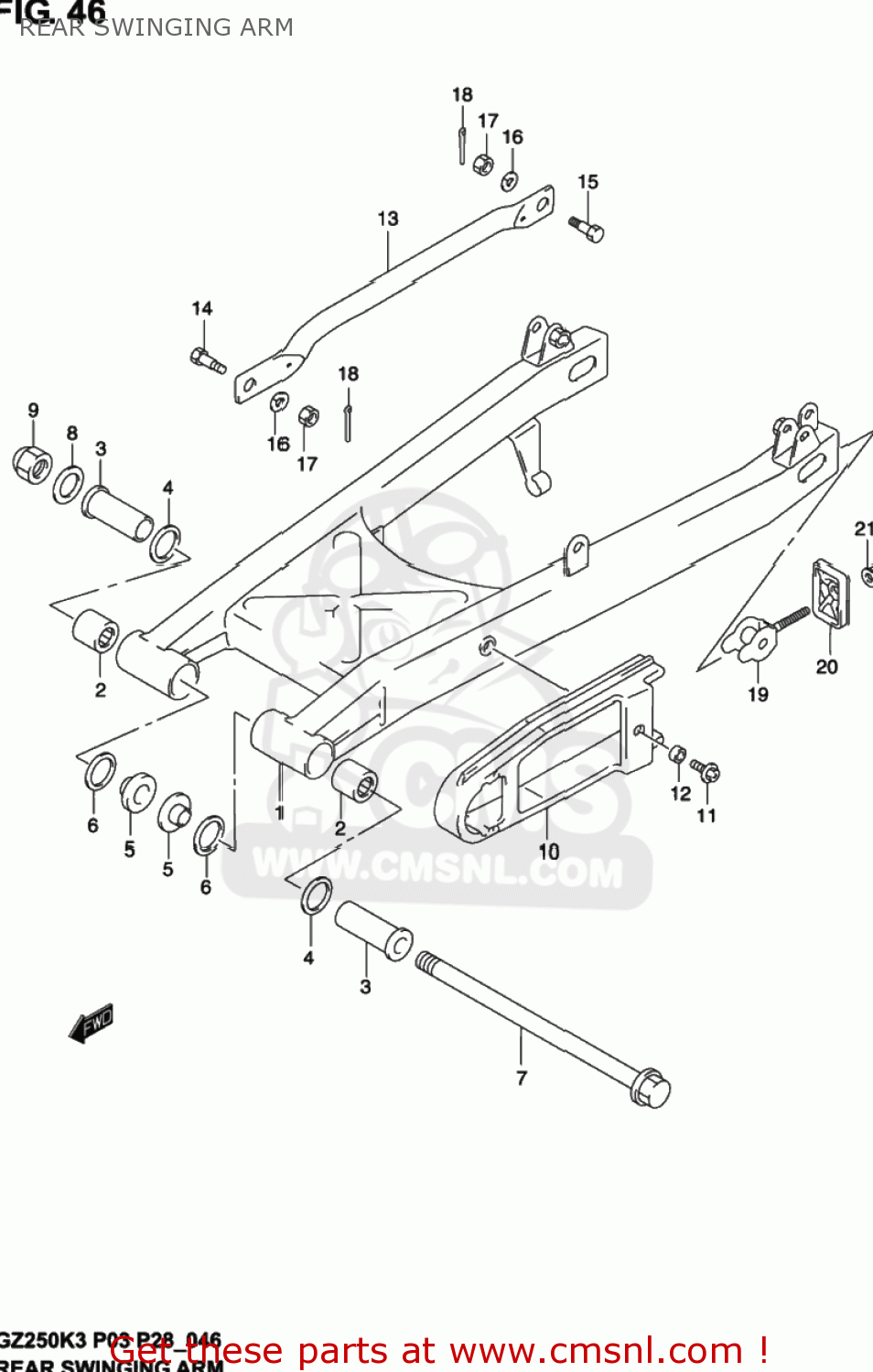 REAR SWINGING ARM GZ250 MARAUDER 2002 (K2) USA (E03)