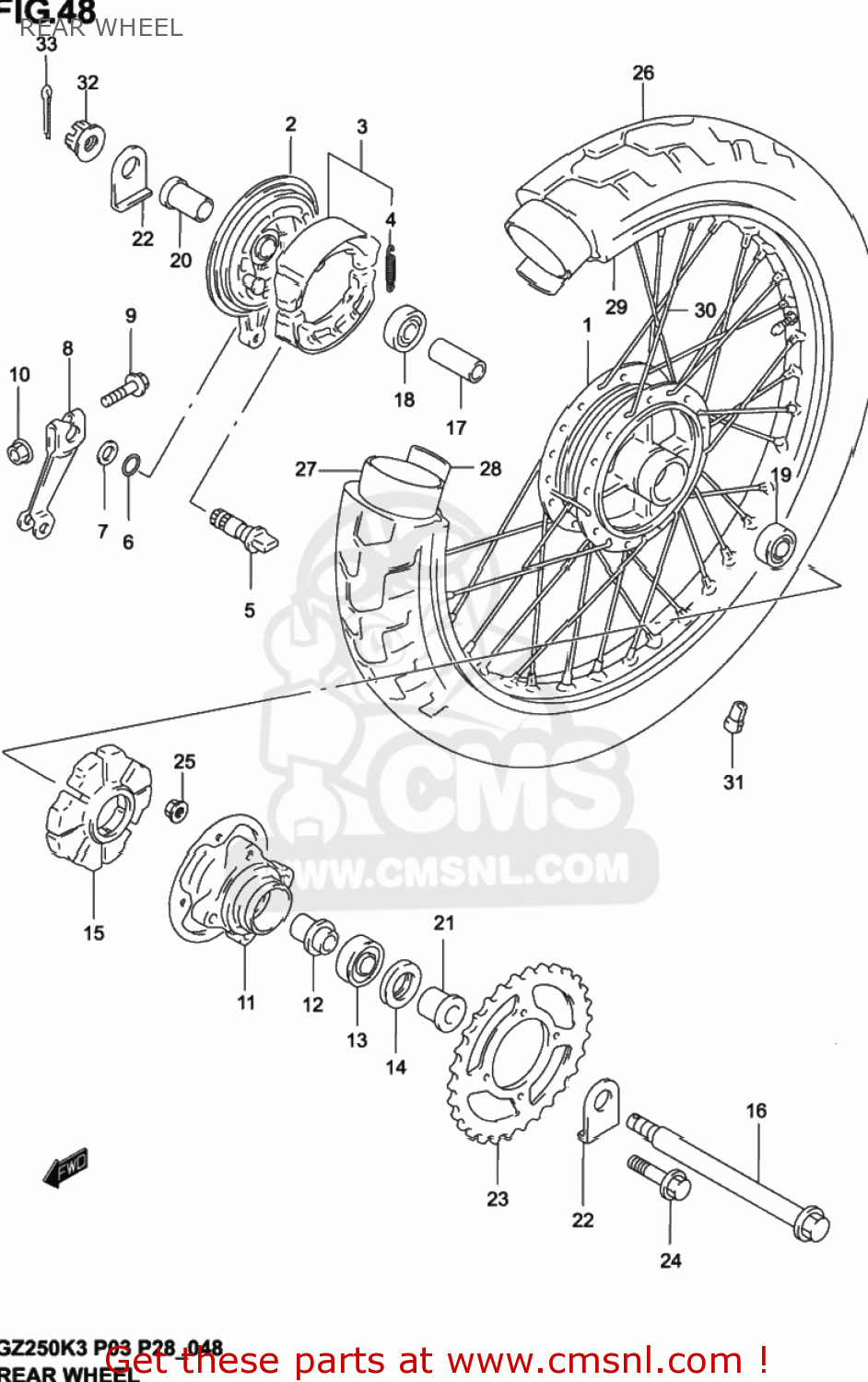 REAR WHEEL GZ250 MARAUDER 2002 (K2) USA (E03)