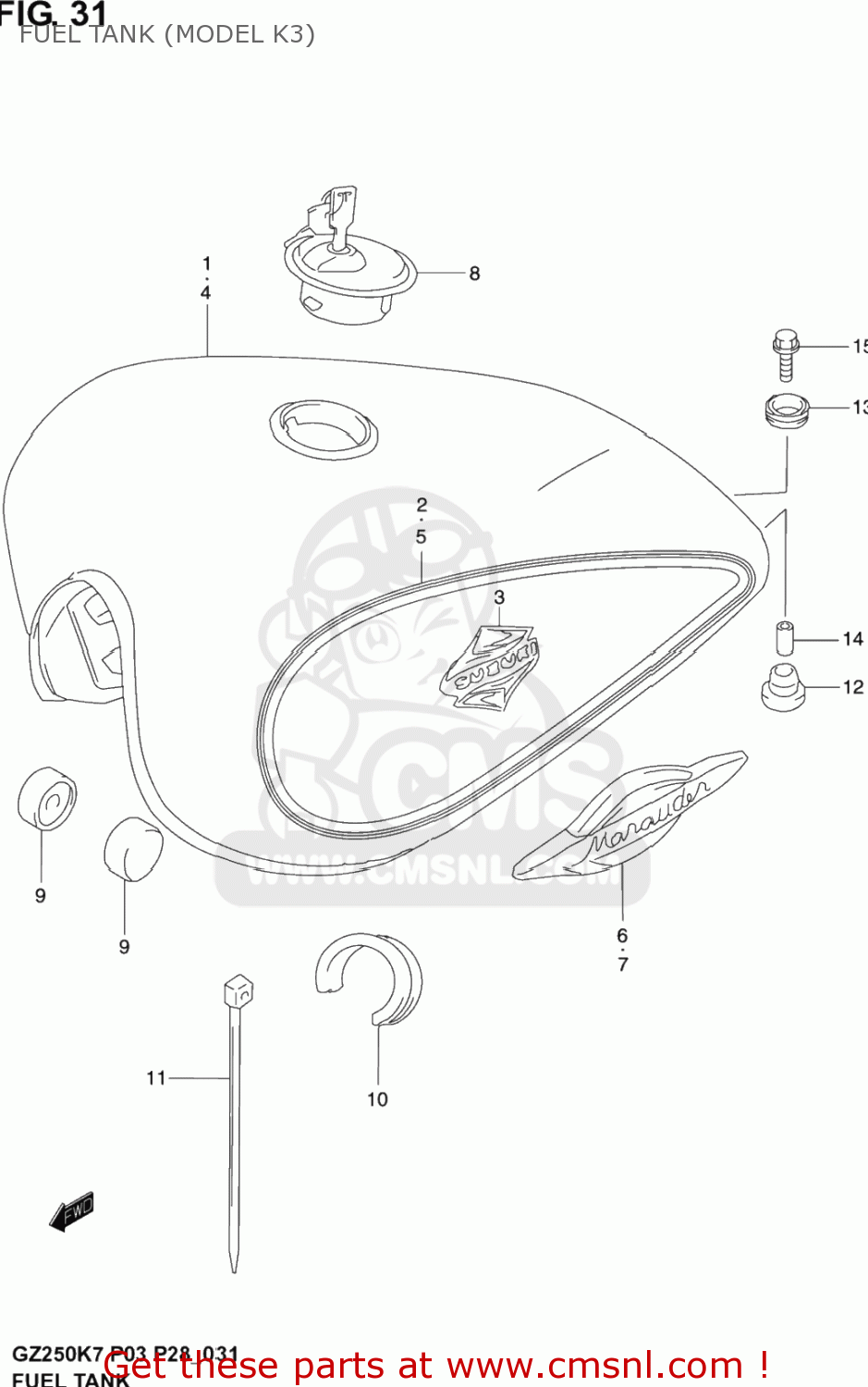 FUEL TANK (MODEL K3) GZ250 MARAUDER 2003 (K3) USA (E03)