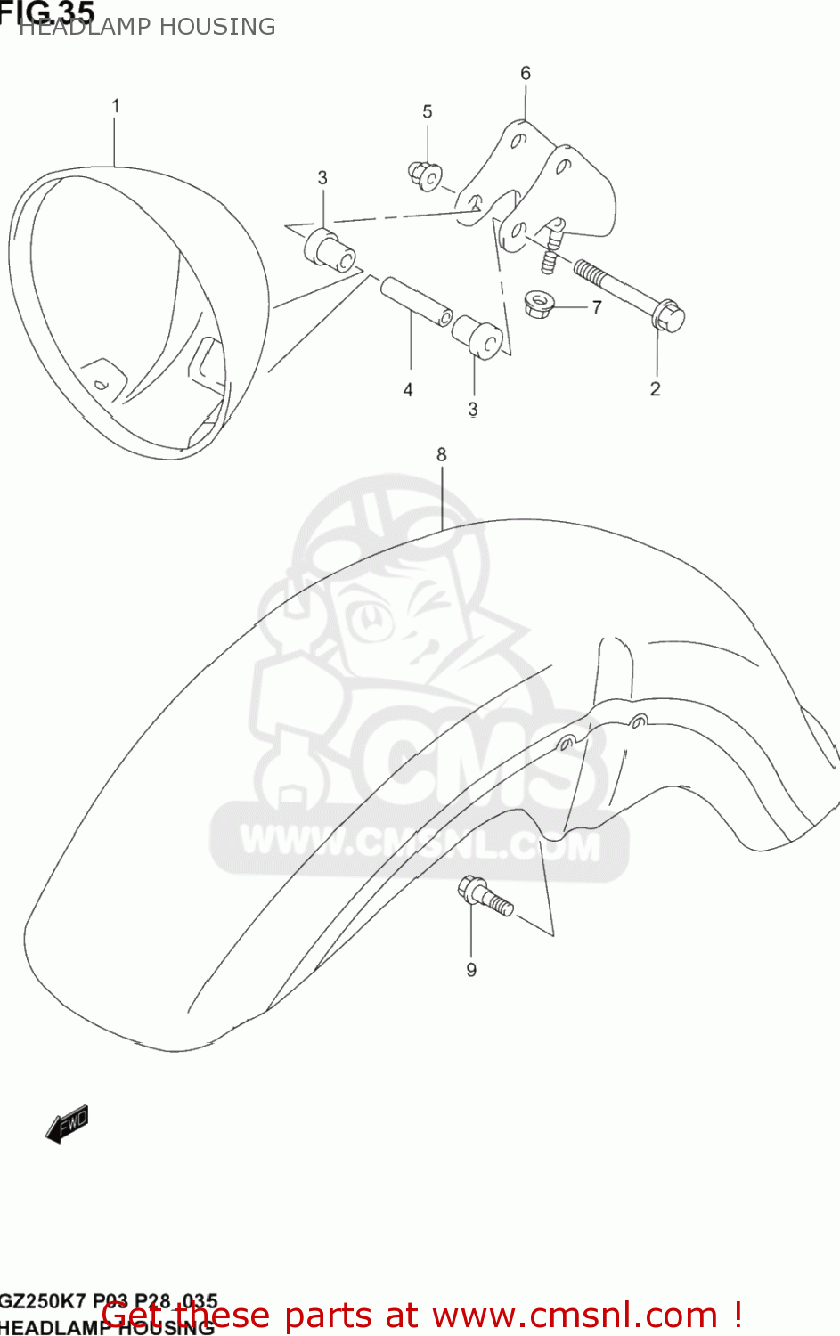 HEADLAMP HOUSING GZ250 MARAUDER 2003 (K3) USA (E03)