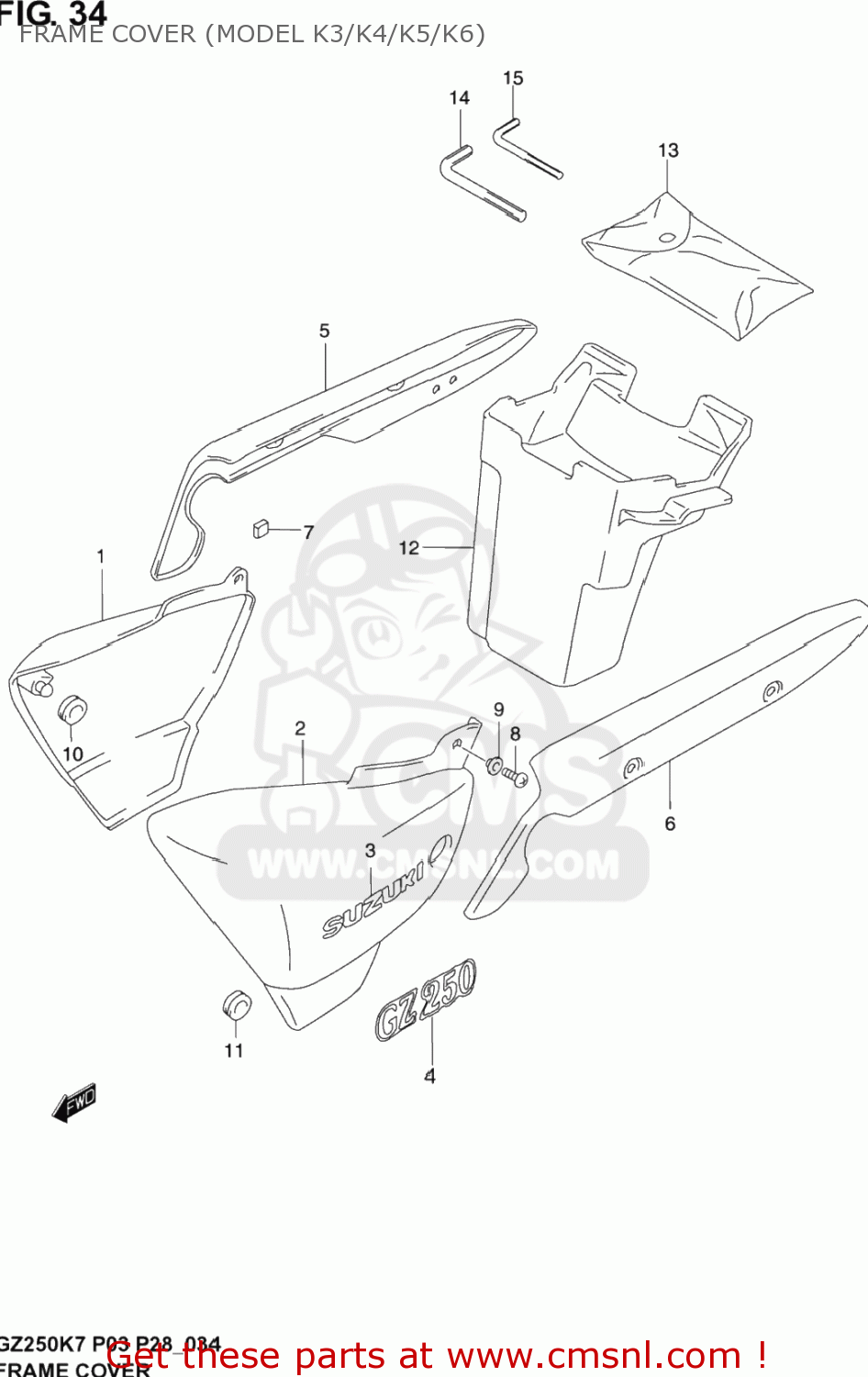 FRAME COVER (MODEL K3/K4/K5/K6) GZ250 MARAUDER 2004 (K4) USA (E03)