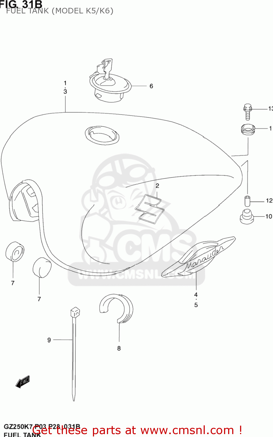 FUEL TANK (MODEL K5/K6) GZ250 MARAUDER 2004 (K4) USA (E03)