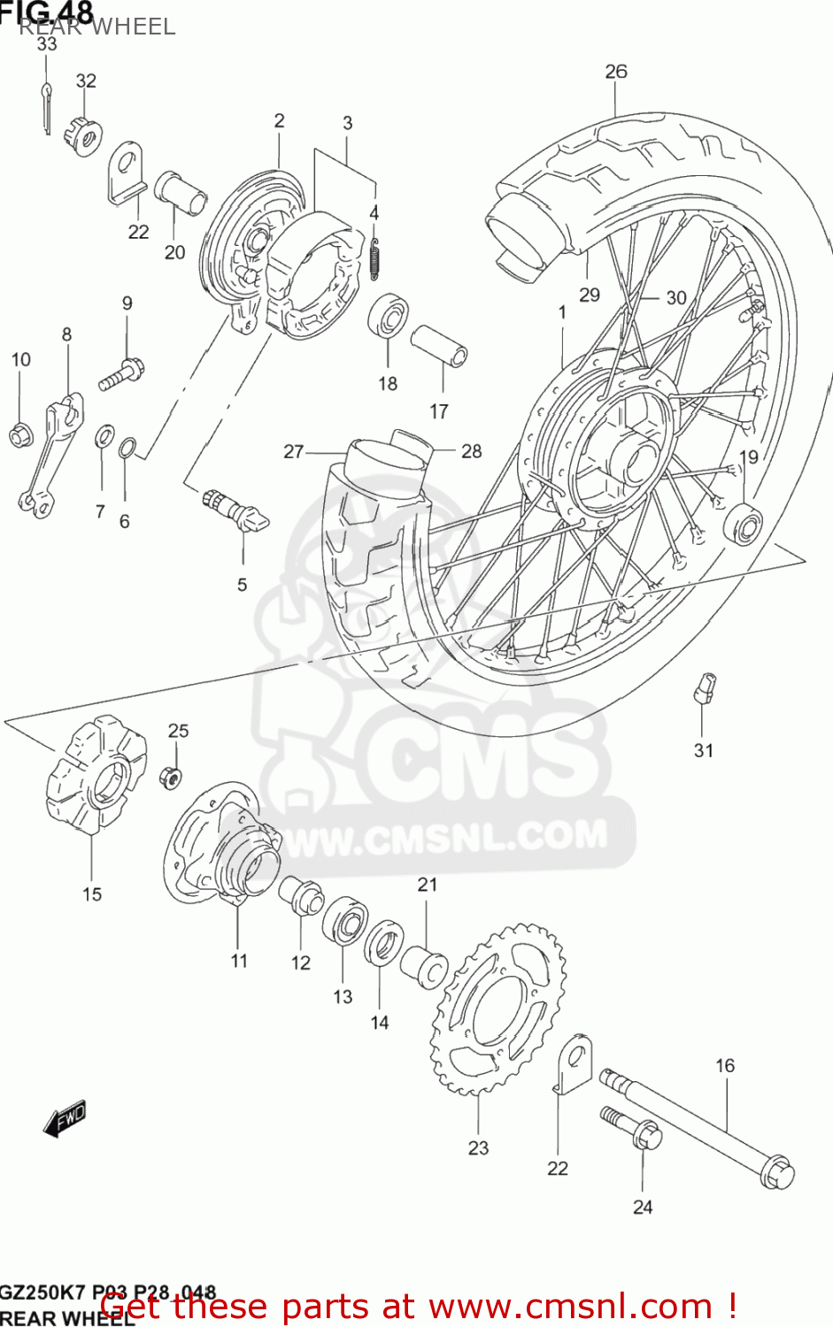 REAR WHEEL GZ250 MARAUDER 2004 (K4) USA (E03)