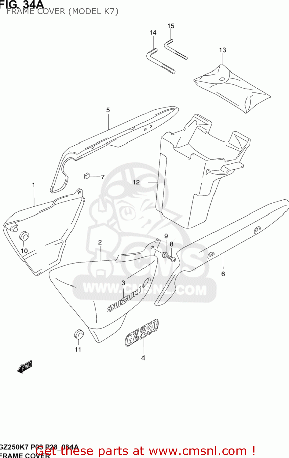 FRAME COVER (MODEL K7) GZ250 MARAUDER 2005 (K5) USA (E03)