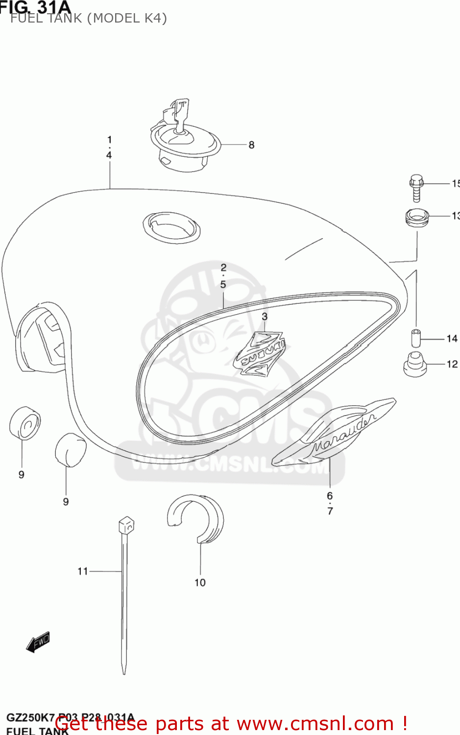 FUEL TANK (MODEL K4) GZ250 MARAUDER 2005 (K5) USA (E03)