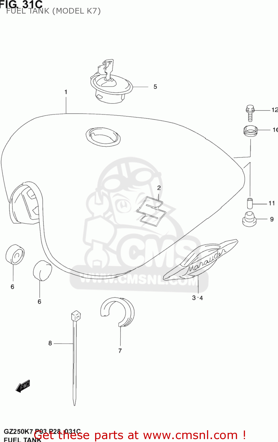 FUEL TANK (MODEL K7) GZ250 MARAUDER 2007 (K7) USA (E03)
