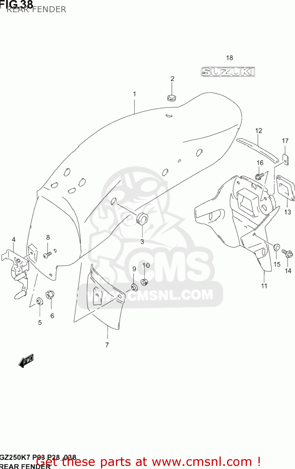 REAR FENDER GZ250 MARAUDER 2007 (K7) USA (E03)