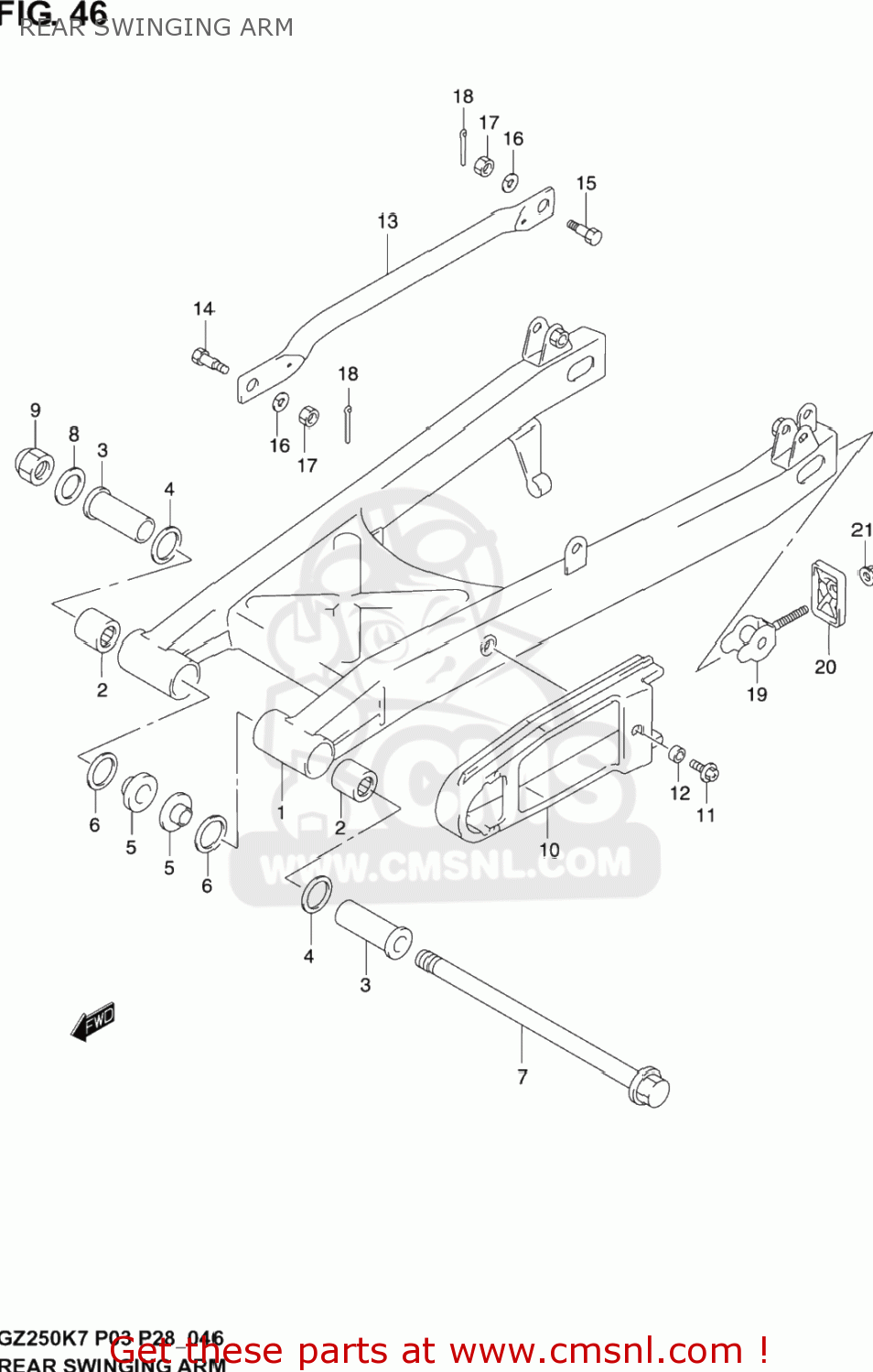 REAR SWINGING ARM GZ250 MARAUDER 2007 (K7) USA (E03)